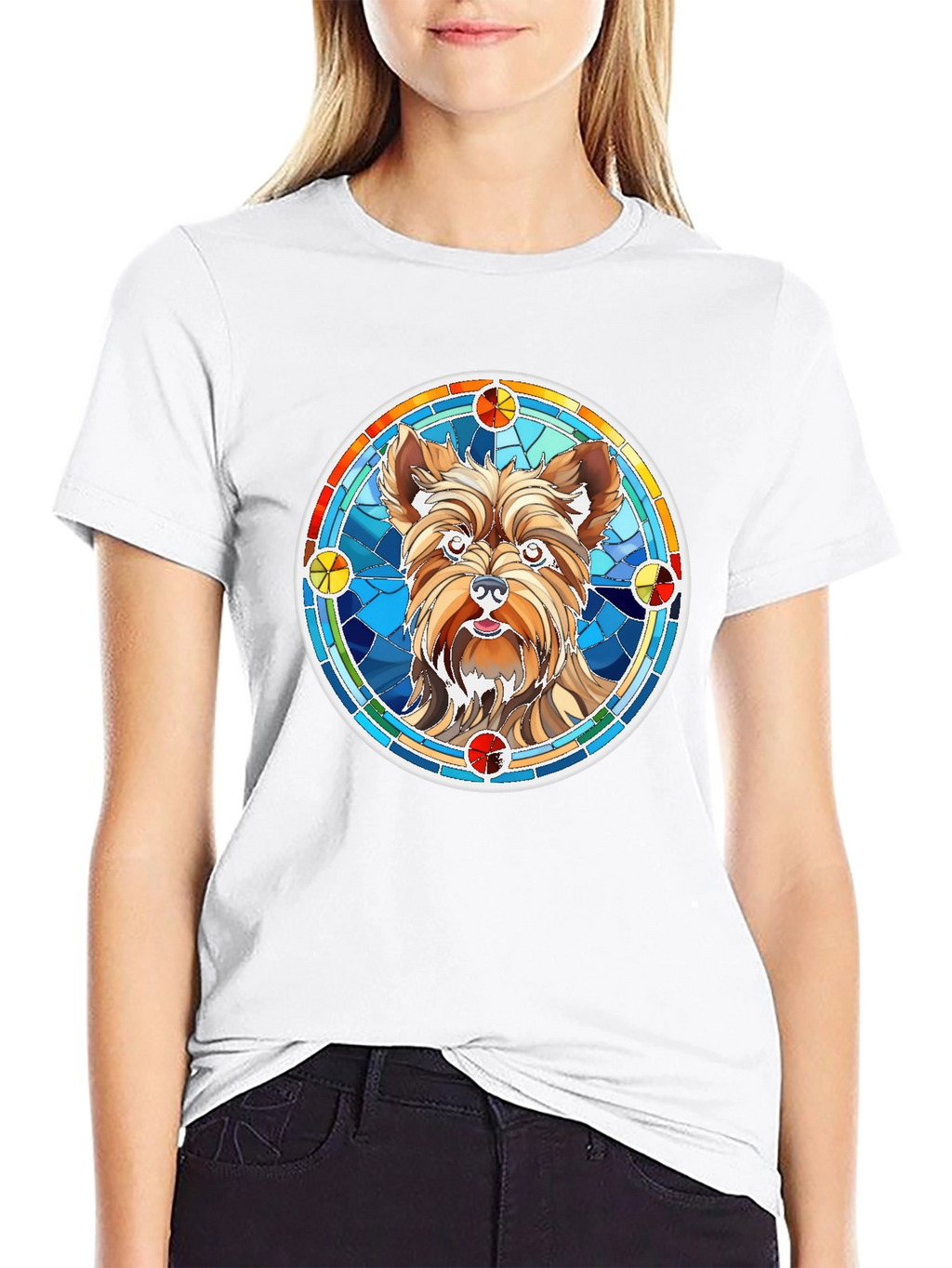 Yorkie Dog Stained Glass Style Graphic Tee