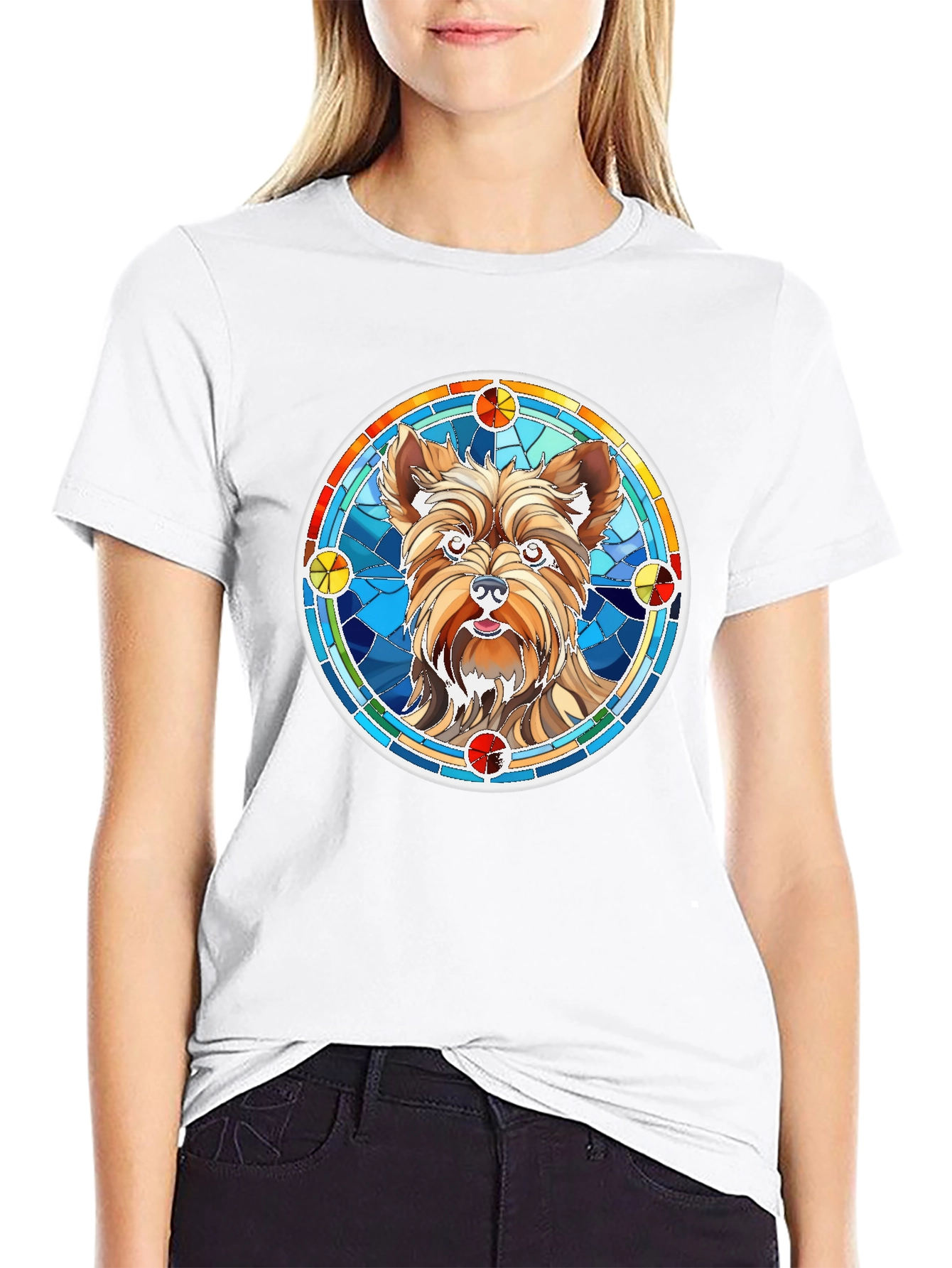 Yorkie Dog Stained Glass Style Graphic Tee