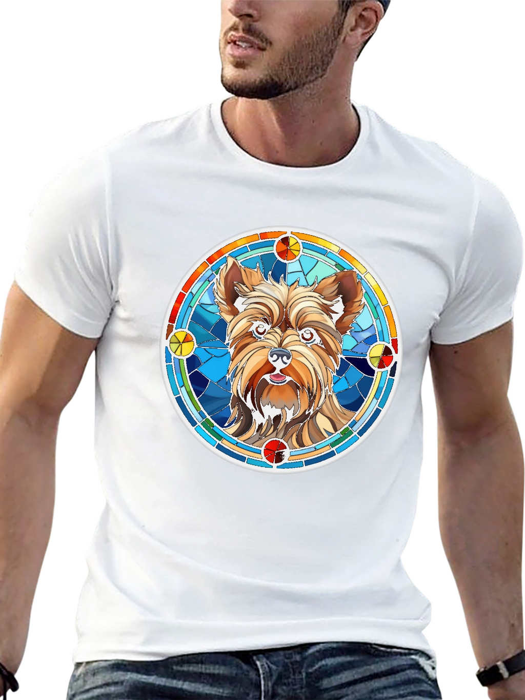 Yorkie Dog Stained Glass Style Graphic Tee