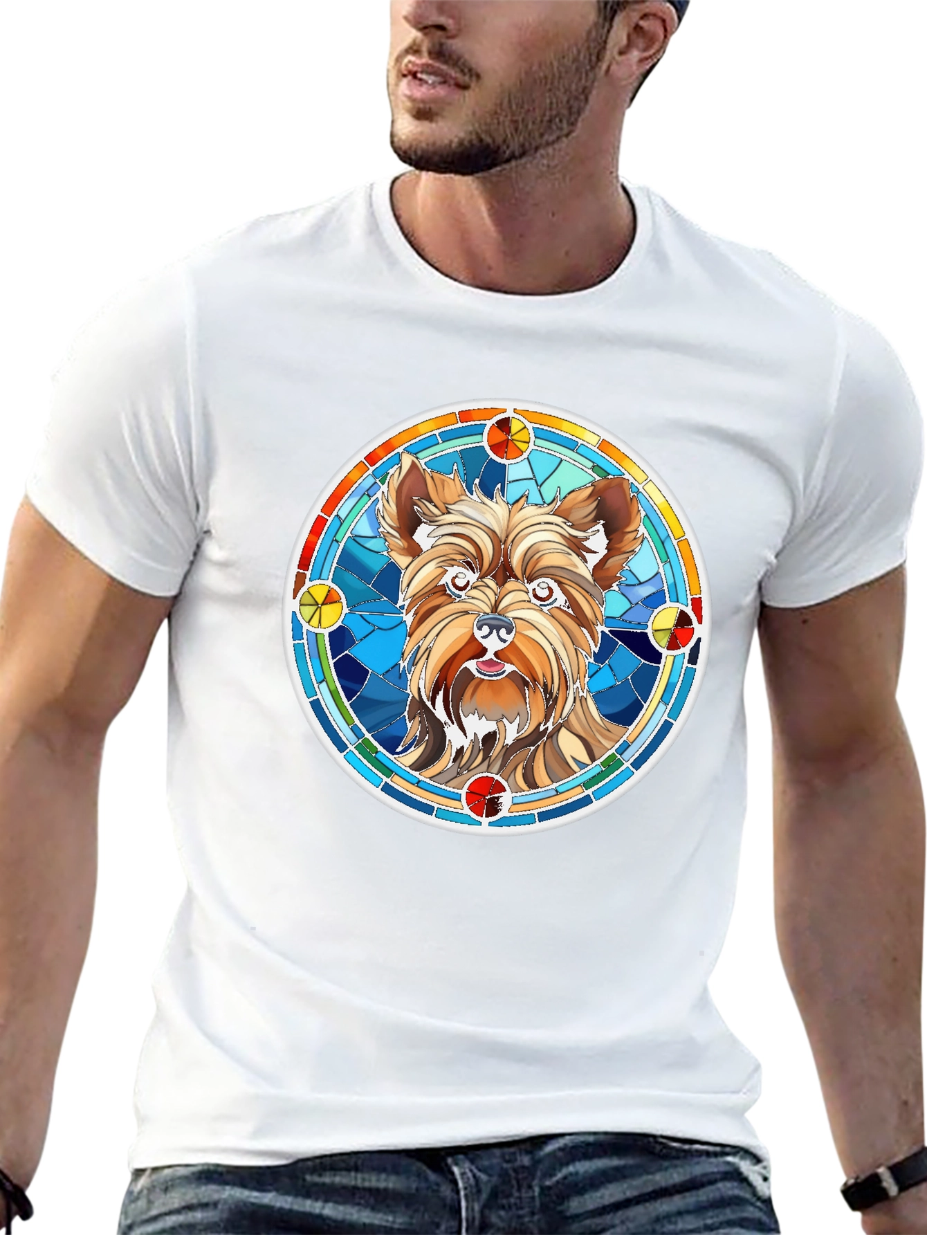 Yorkie Dog Stained Glass Style Graphic Tee