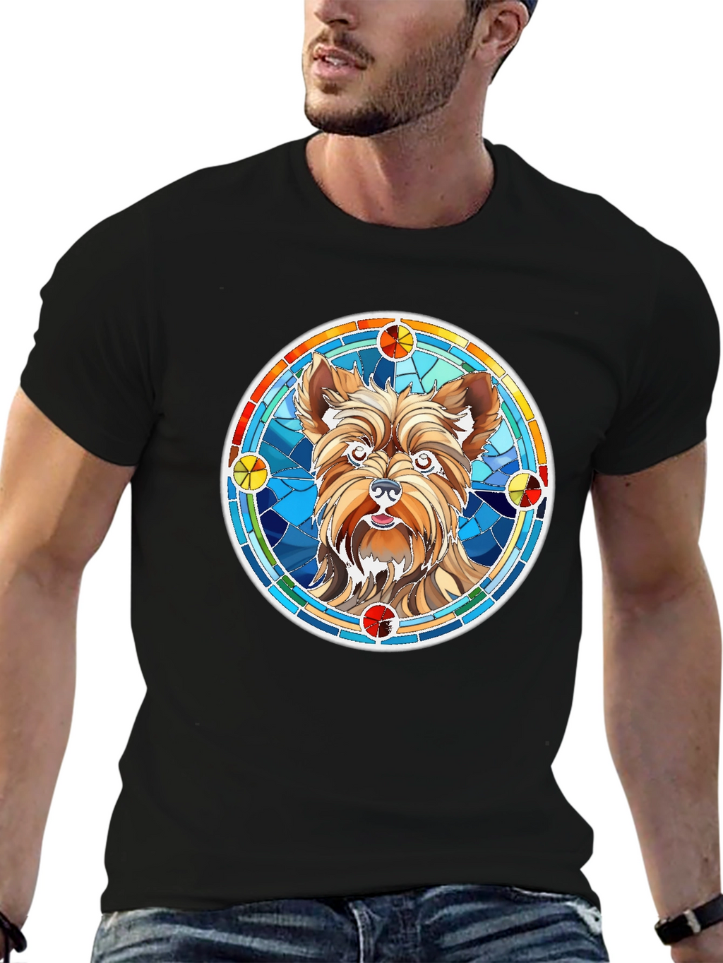Yorkie Dog Stained Glass Style Graphic Tee