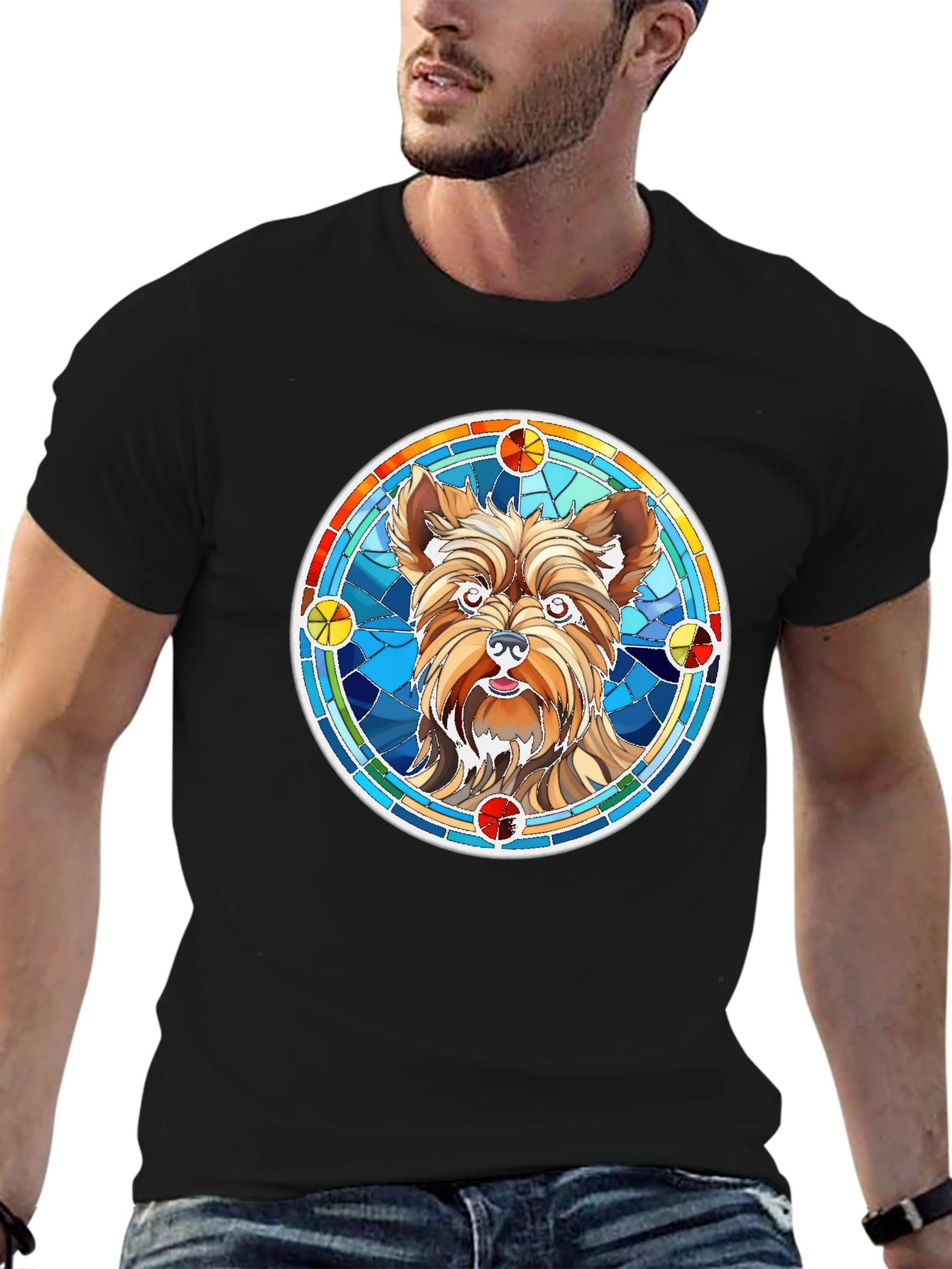 Yorkie Dog Stained Glass Style Graphic Tee