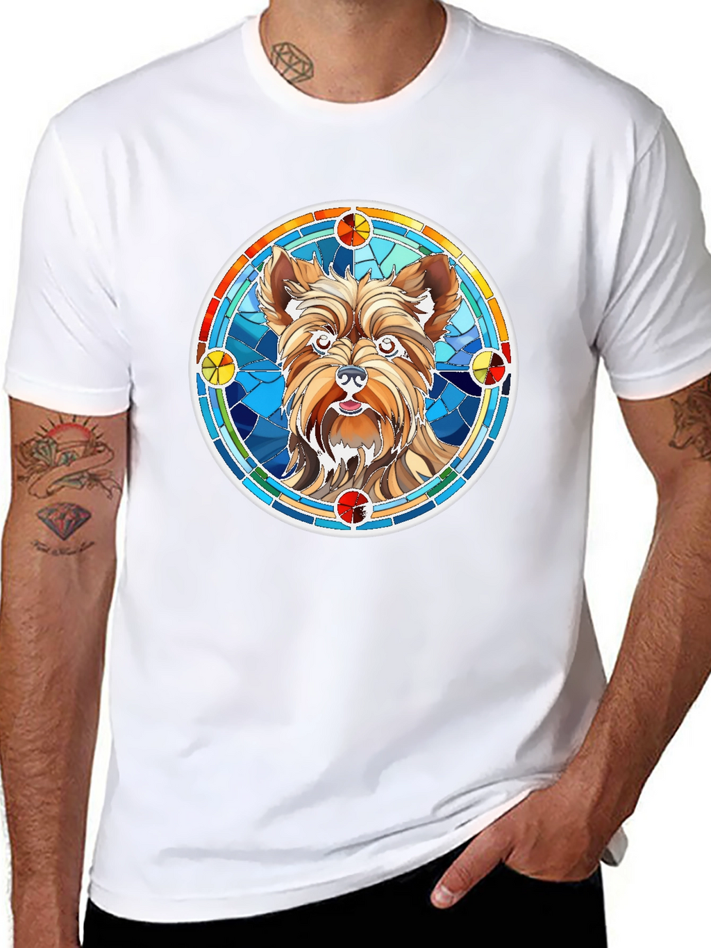 Yorkie Dog Stained Glass Style Graphic Tee