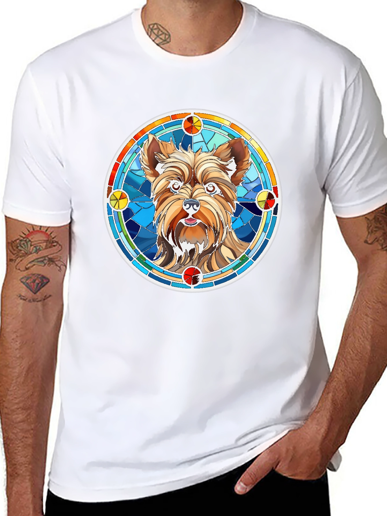 Yorkie Dog Stained Glass Style Graphic Tee