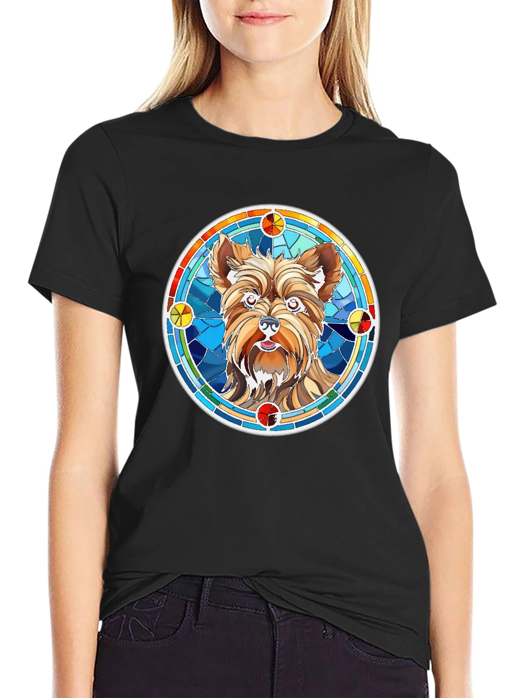 Yorkie Dog Stained Glass Style Graphic Tee