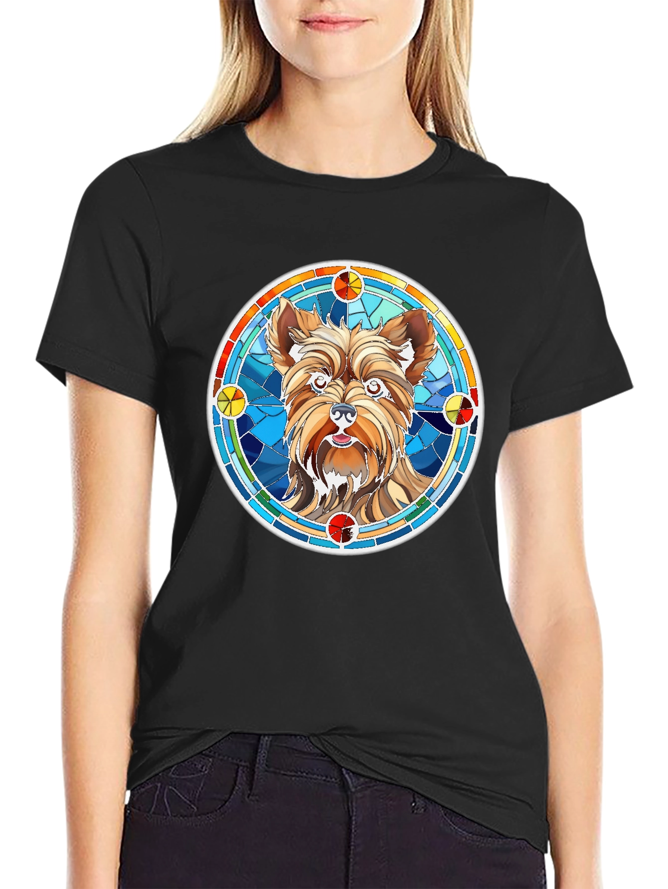 Yorkie Dog Stained Glass Style Graphic Tee