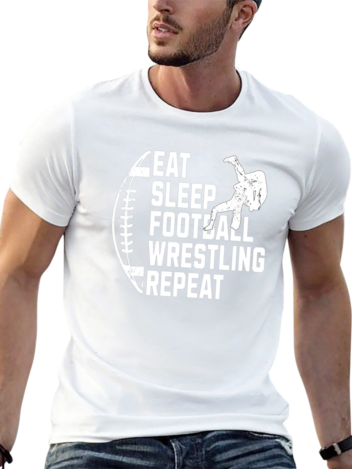 Eat Sleep Football Wrestling Repeat Black T-Shirt