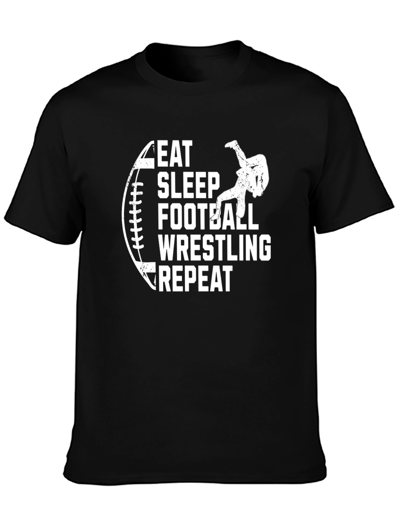 Eat Sleep Football Wrestling Repeat Black T-Shirt
