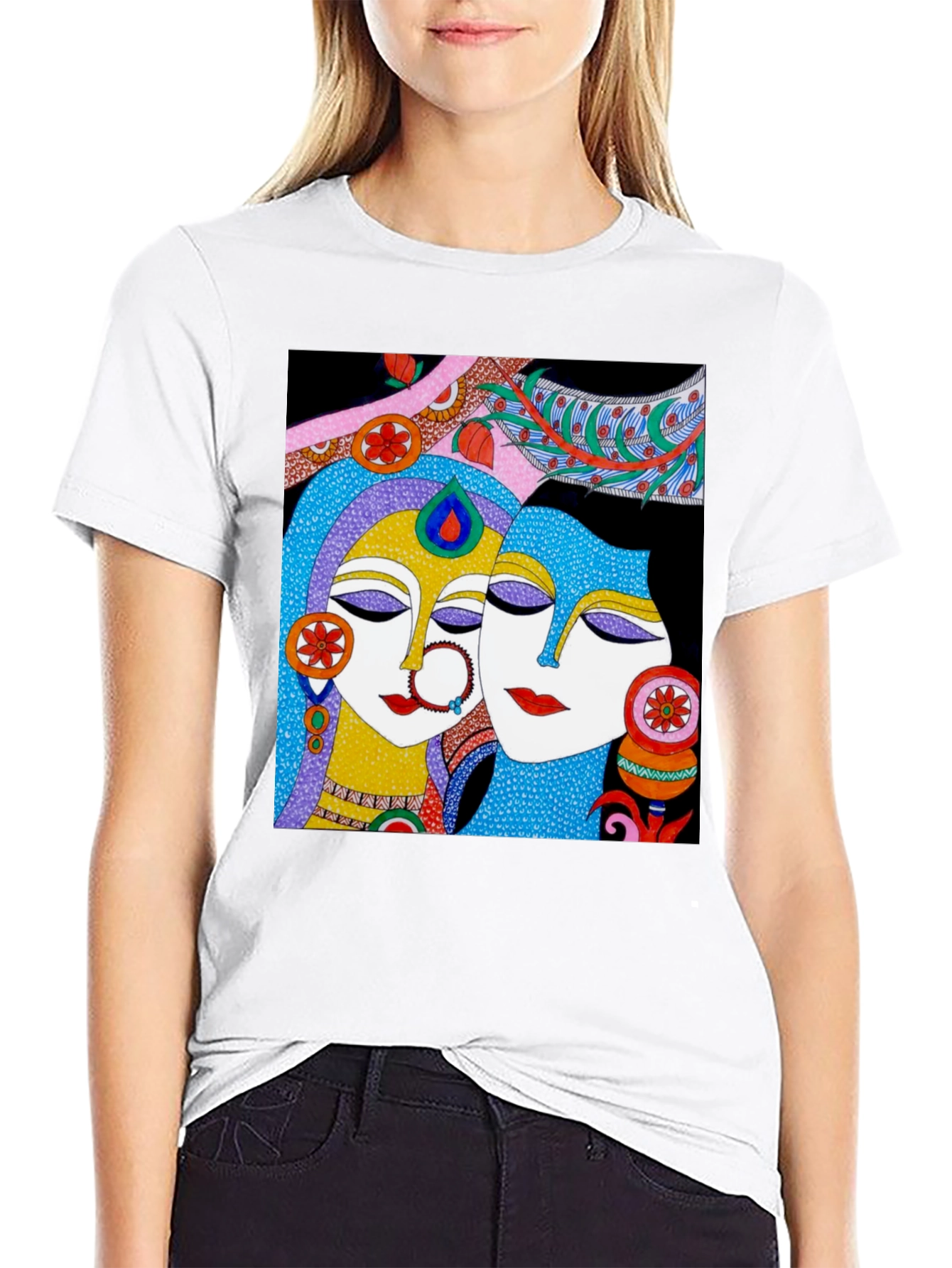 Radha Krishna Art Black T-Shirt