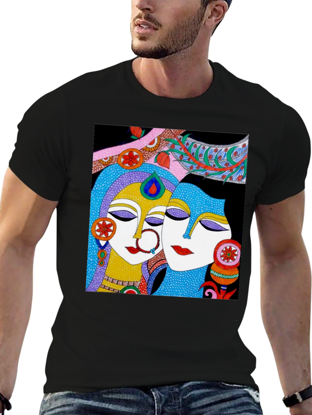 Radha Krishna Art Black T-Shirt