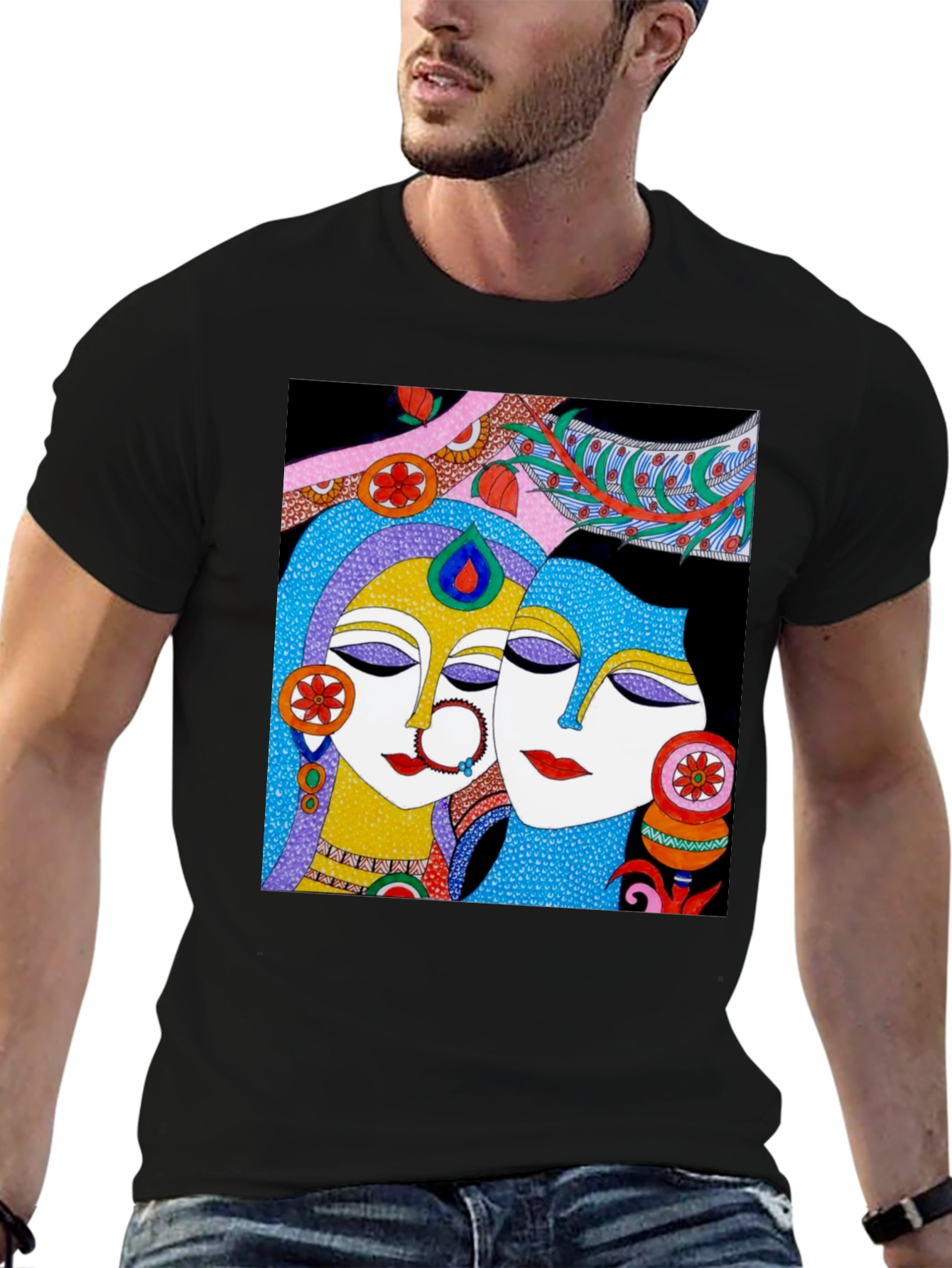 Radha Krishna Art Black T-Shirt