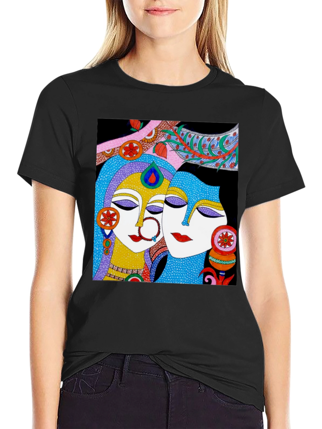 Radha Krishna Art Black T-Shirt