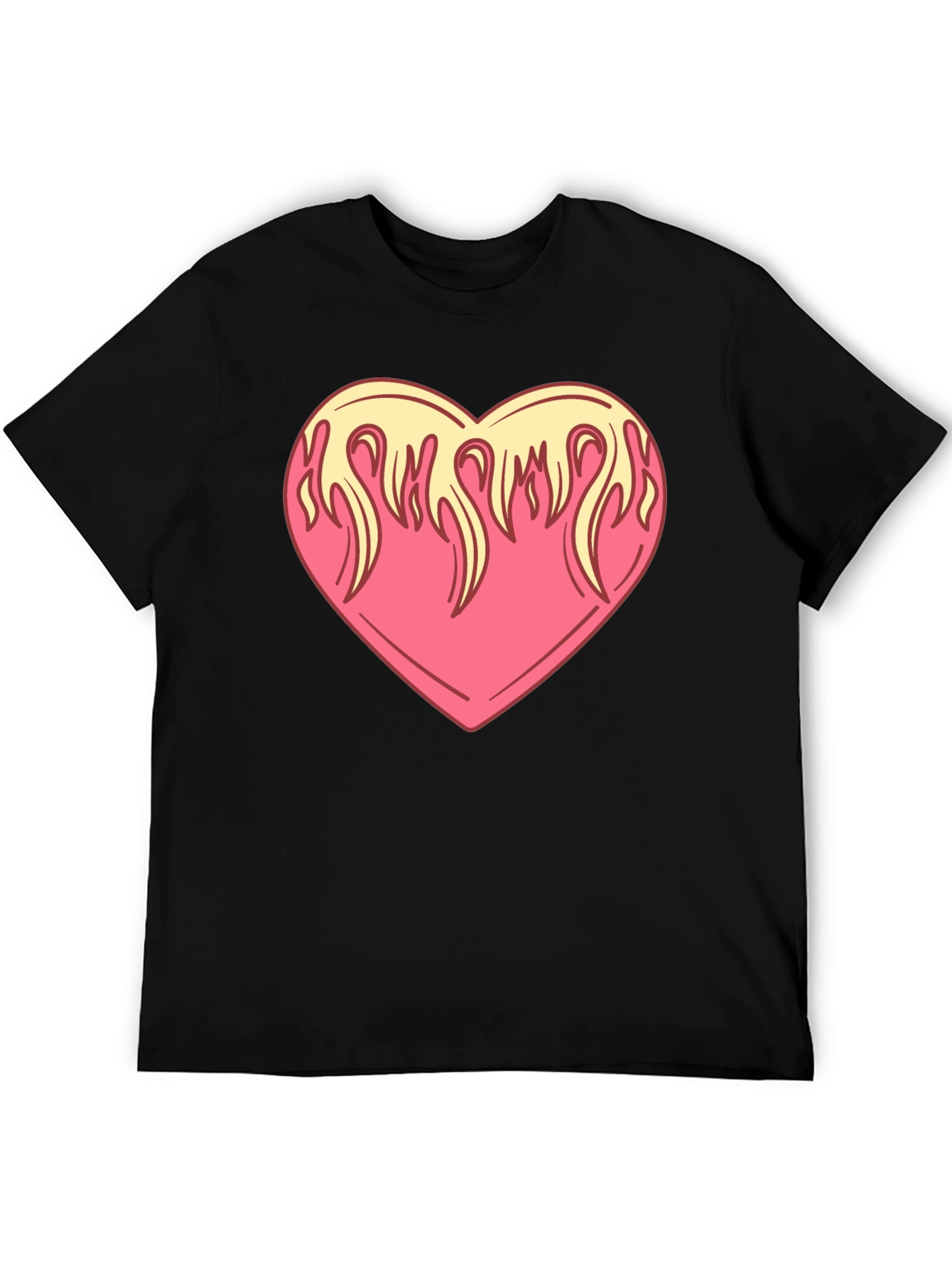 Flaming Heart Graphic Tee - Cool Black Shirt