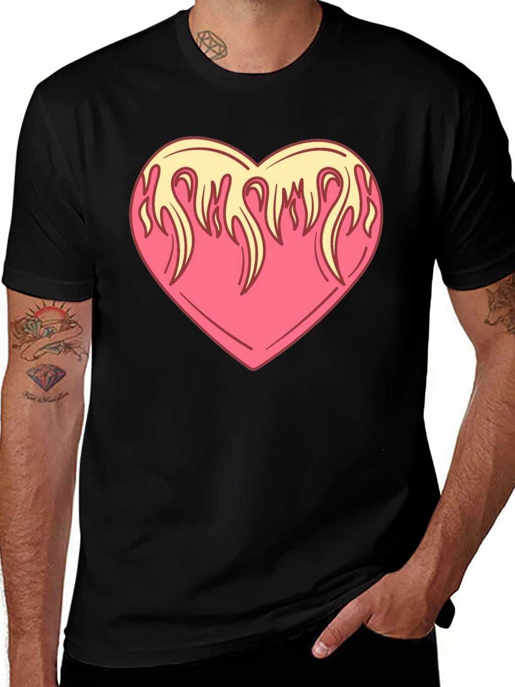 Flaming Heart Graphic Tee - Cool Black Shirt