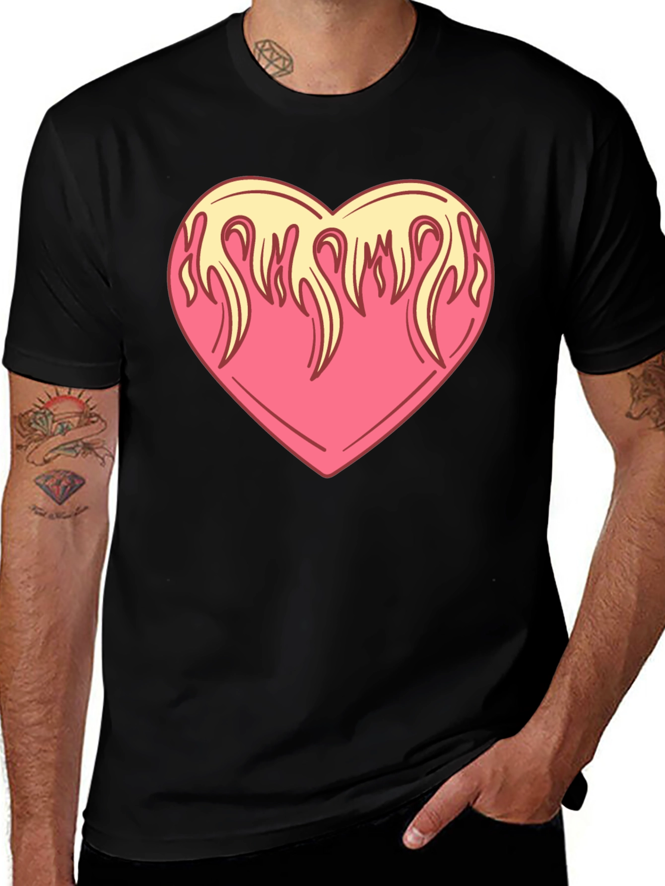 Flaming Heart Graphic Tee - Cool Black Shirt