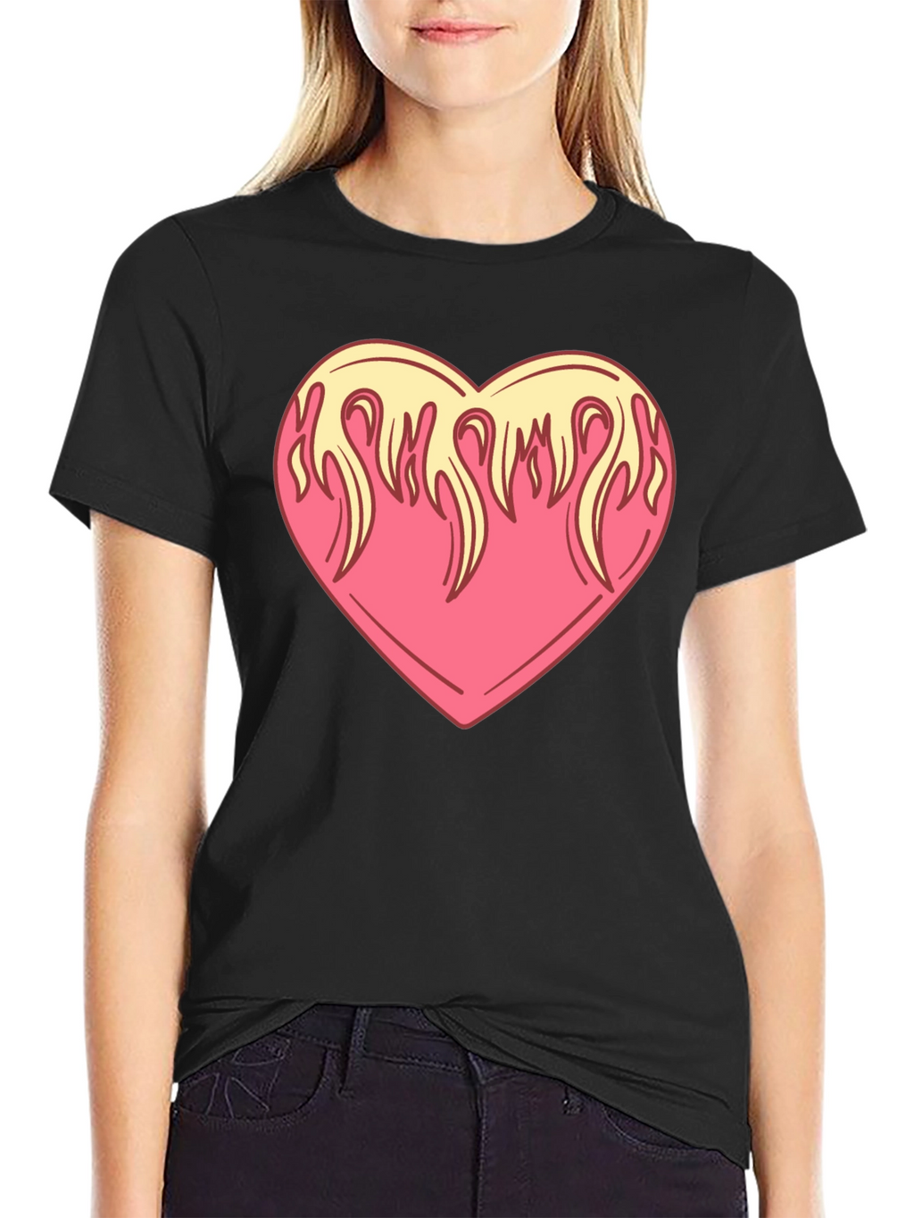 Flaming Heart Graphic Tee - Cool Black Shirt