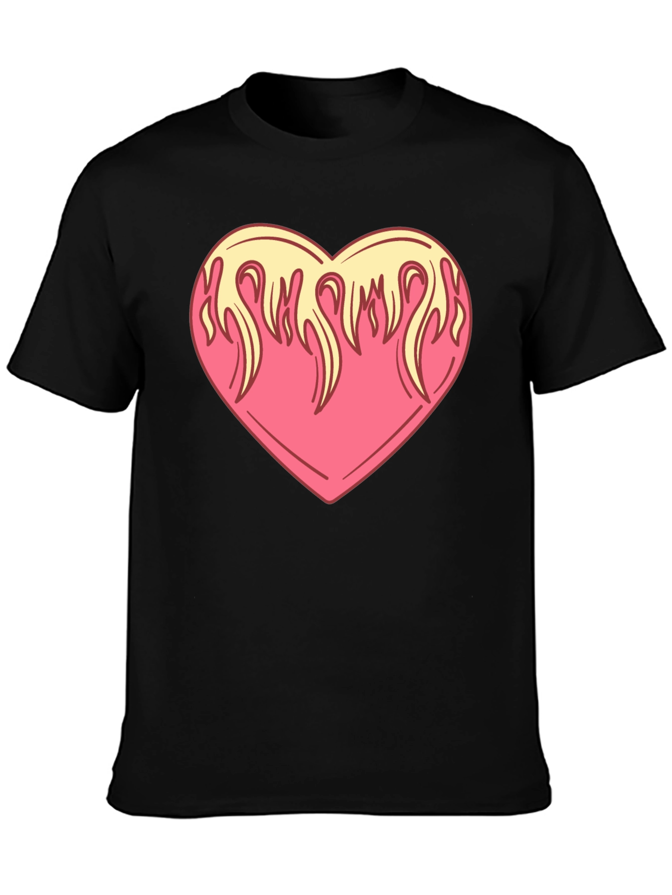 Flaming Heart Graphic Tee - Cool Black Shirt