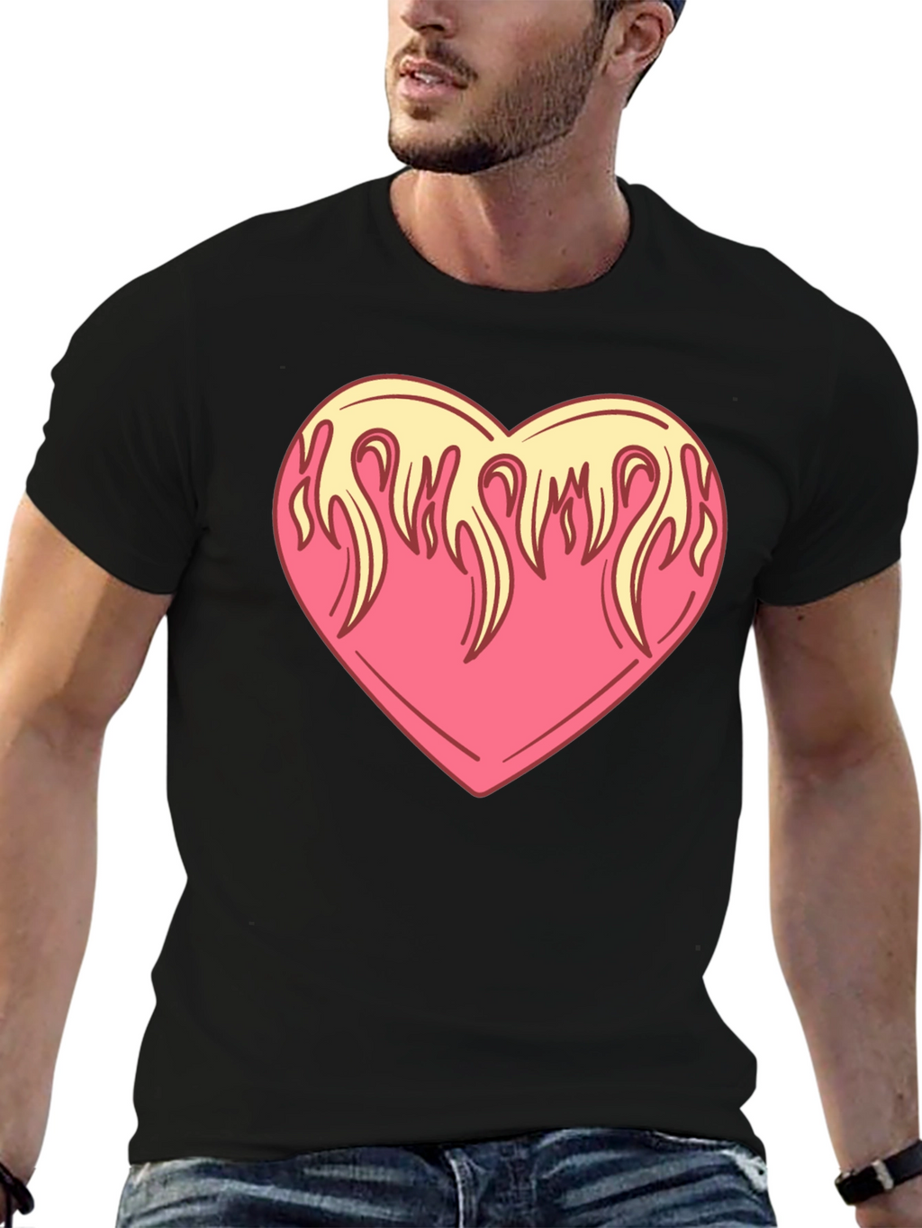 Flaming Heart Graphic Tee - Cool Black Shirt