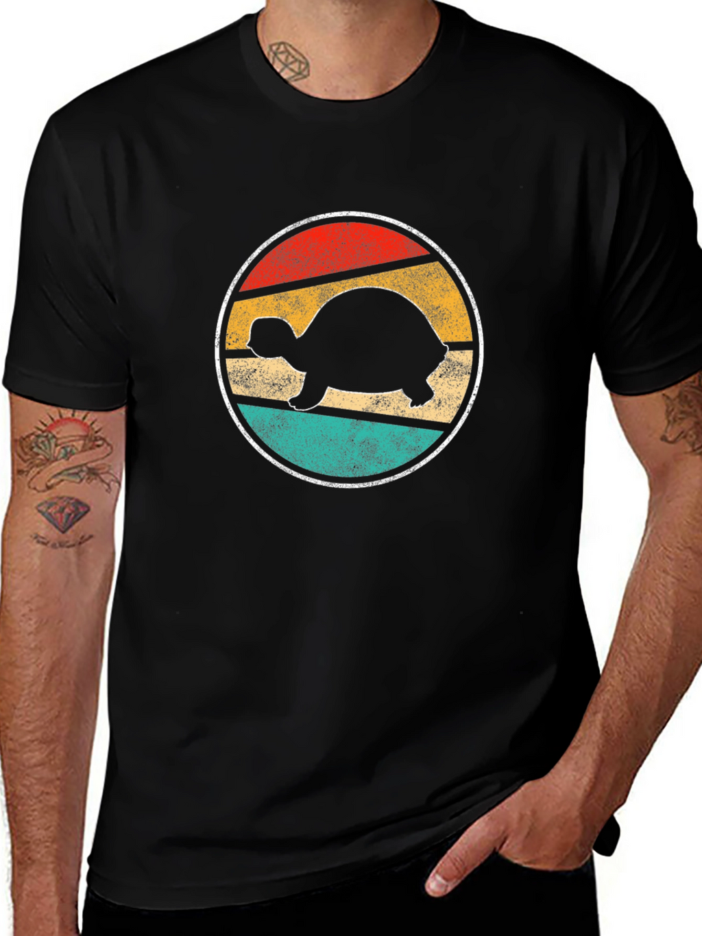 Retro Turtle Sunset Graphic Tee - Black