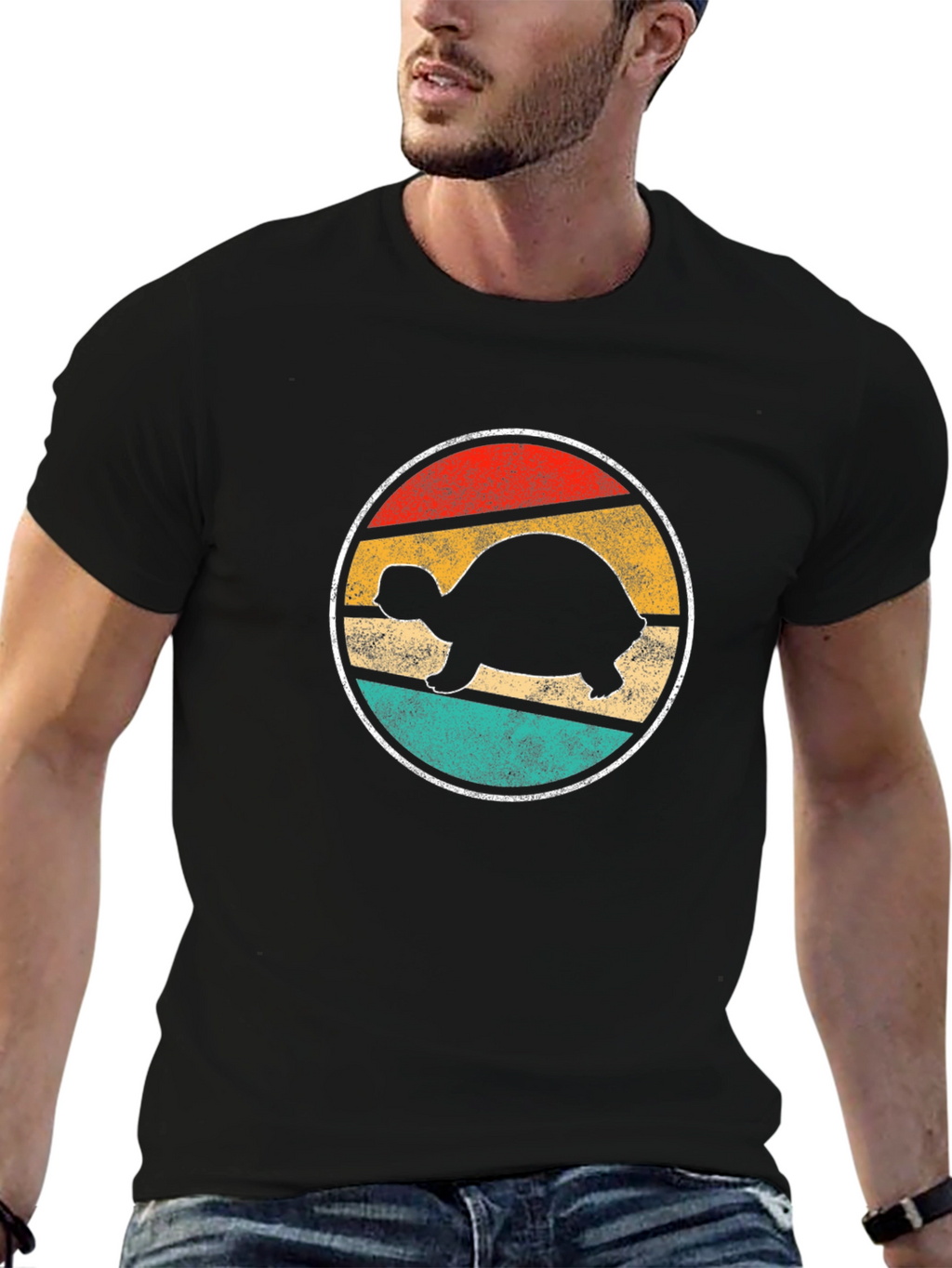 Retro Turtle Sunset Graphic Tee - Black