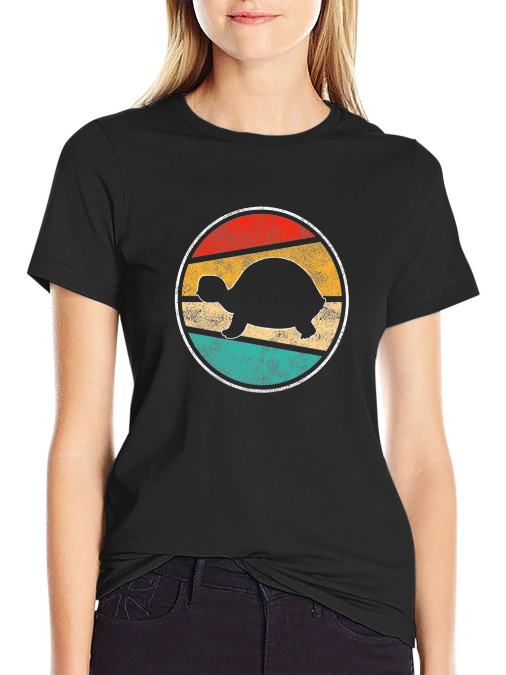 Retro Turtle Sunset Graphic Tee - Black