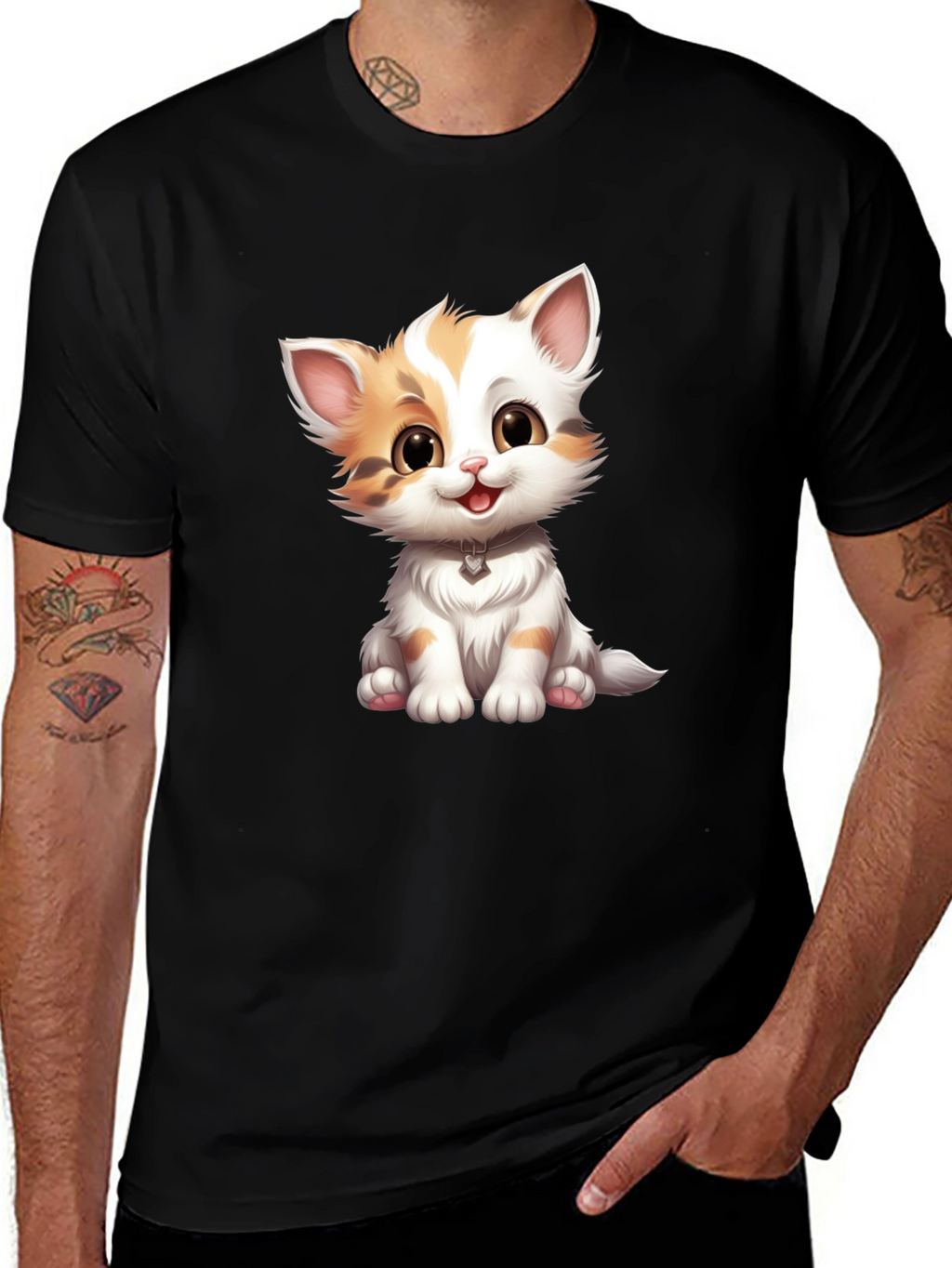 Cute Kitten Graphic Tee - Soft Black T-Shirt
