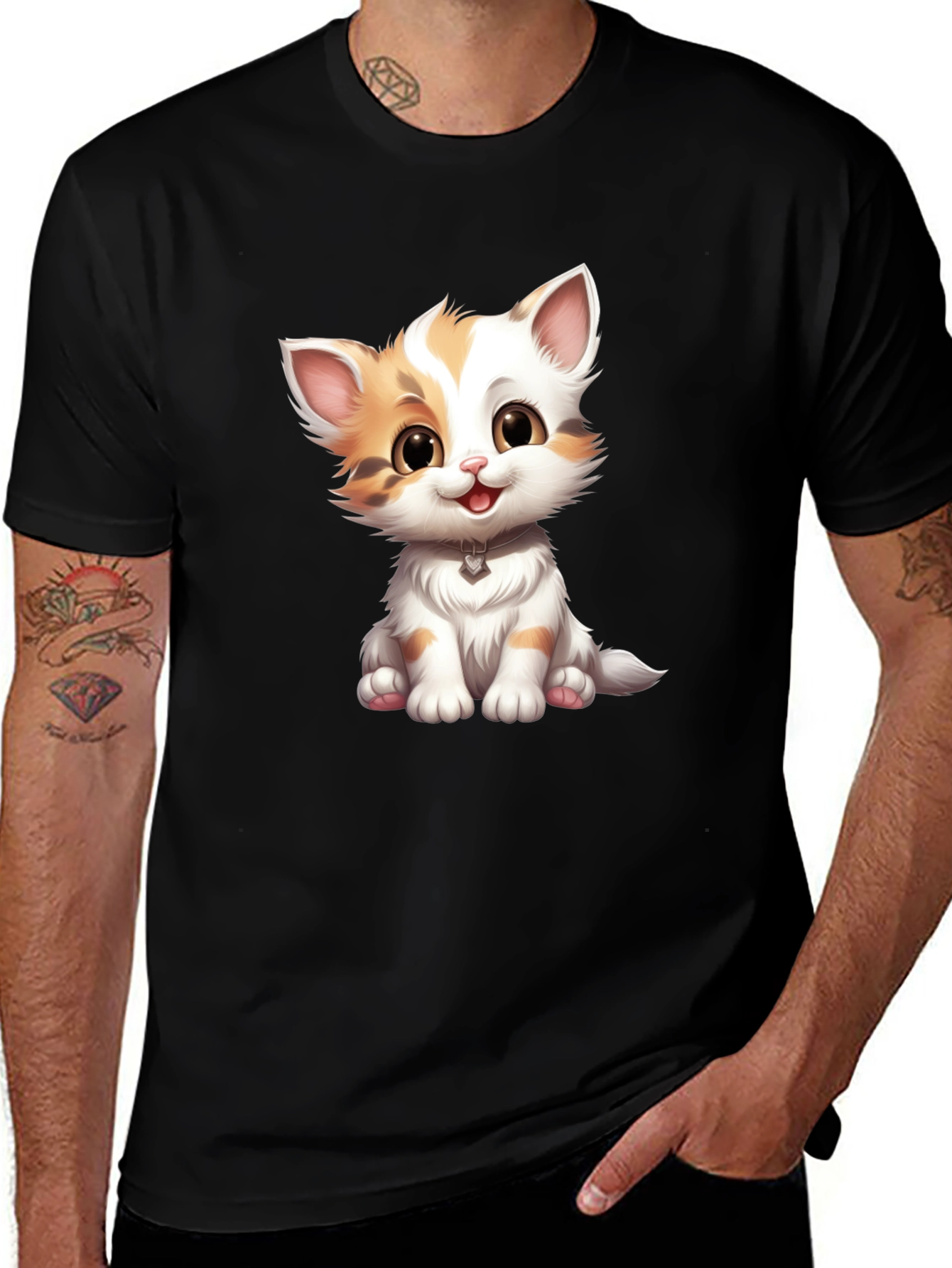 Cute Kitten Graphic Tee - Soft Black T-Shirt