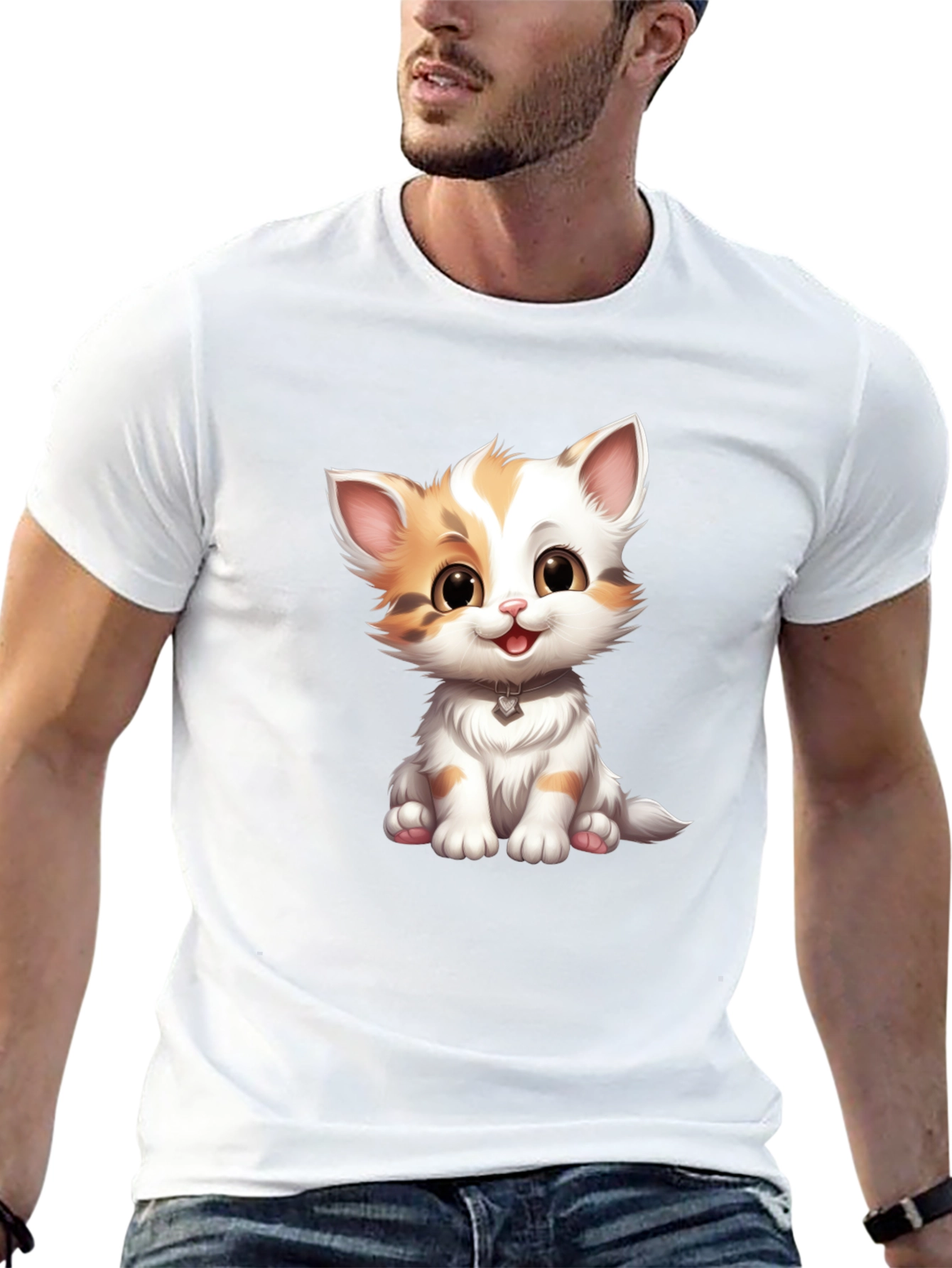 Cute Kitten Graphic Tee - Soft Black T-Shirt