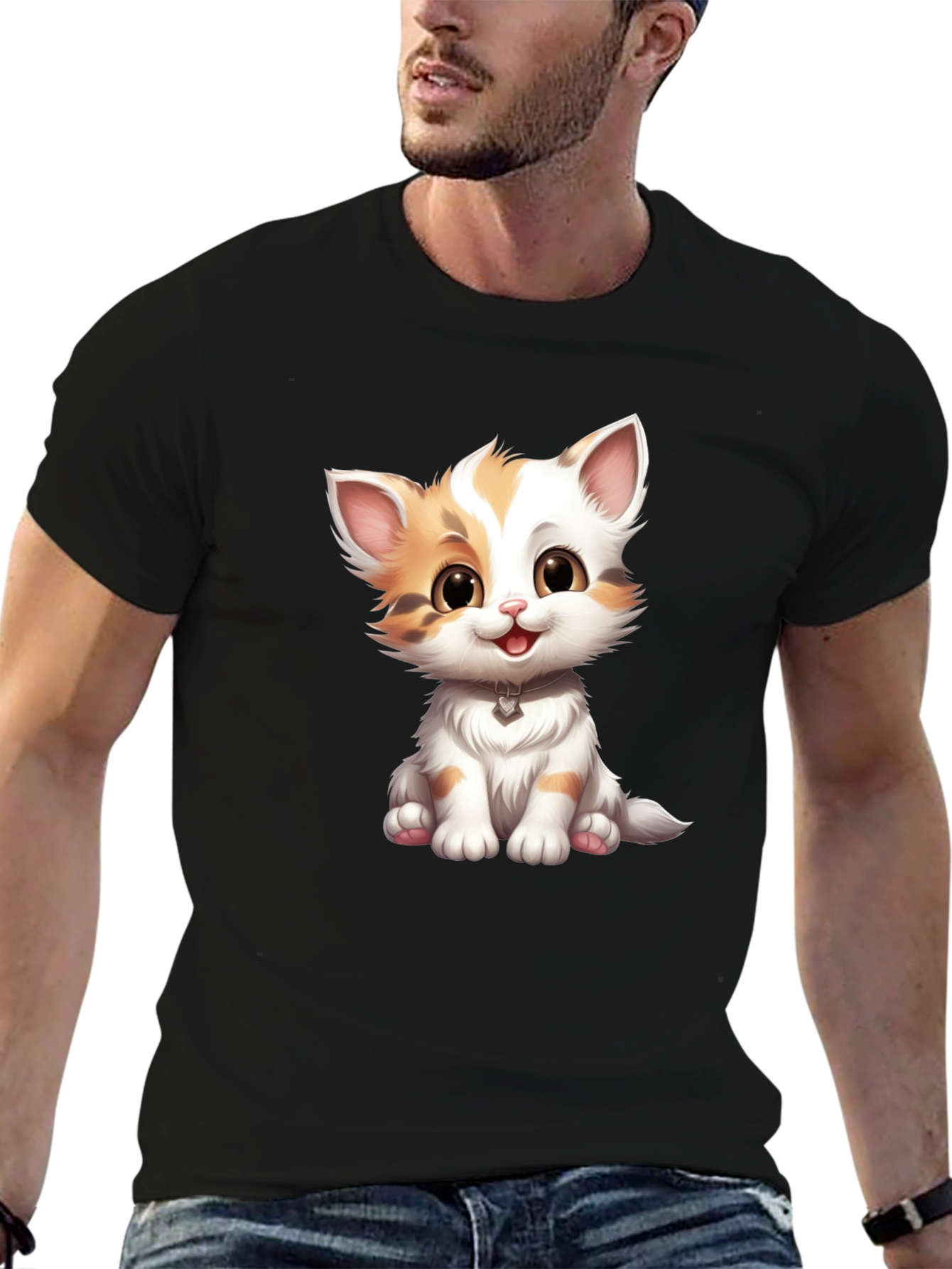 Cute Kitten Graphic Tee - Soft Black T-Shirt