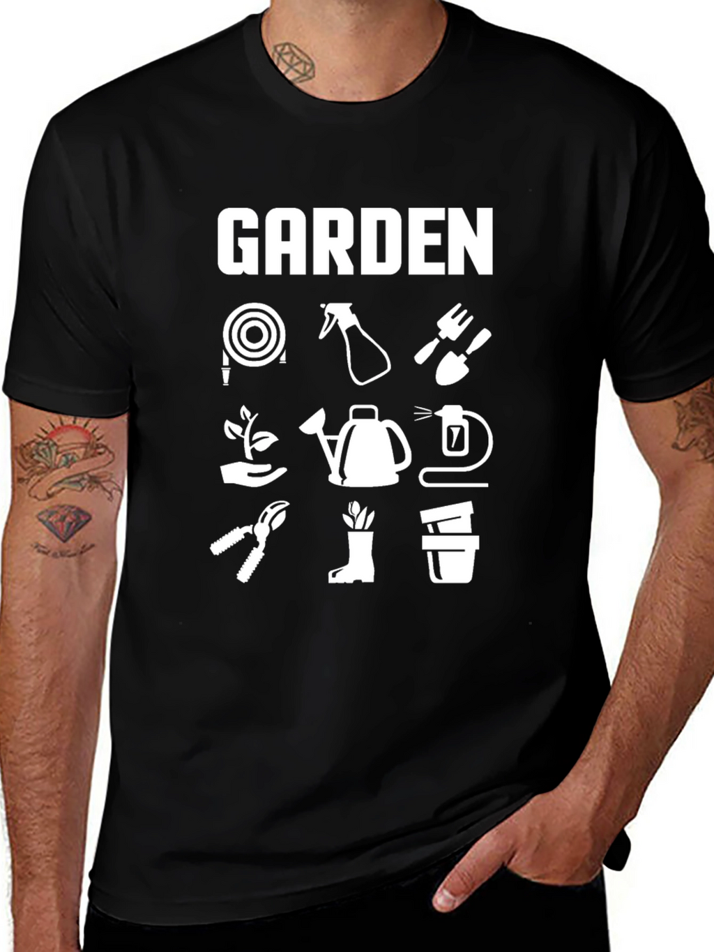 Gardening Tool T-Shirt - Black Cotton Casual Wear
