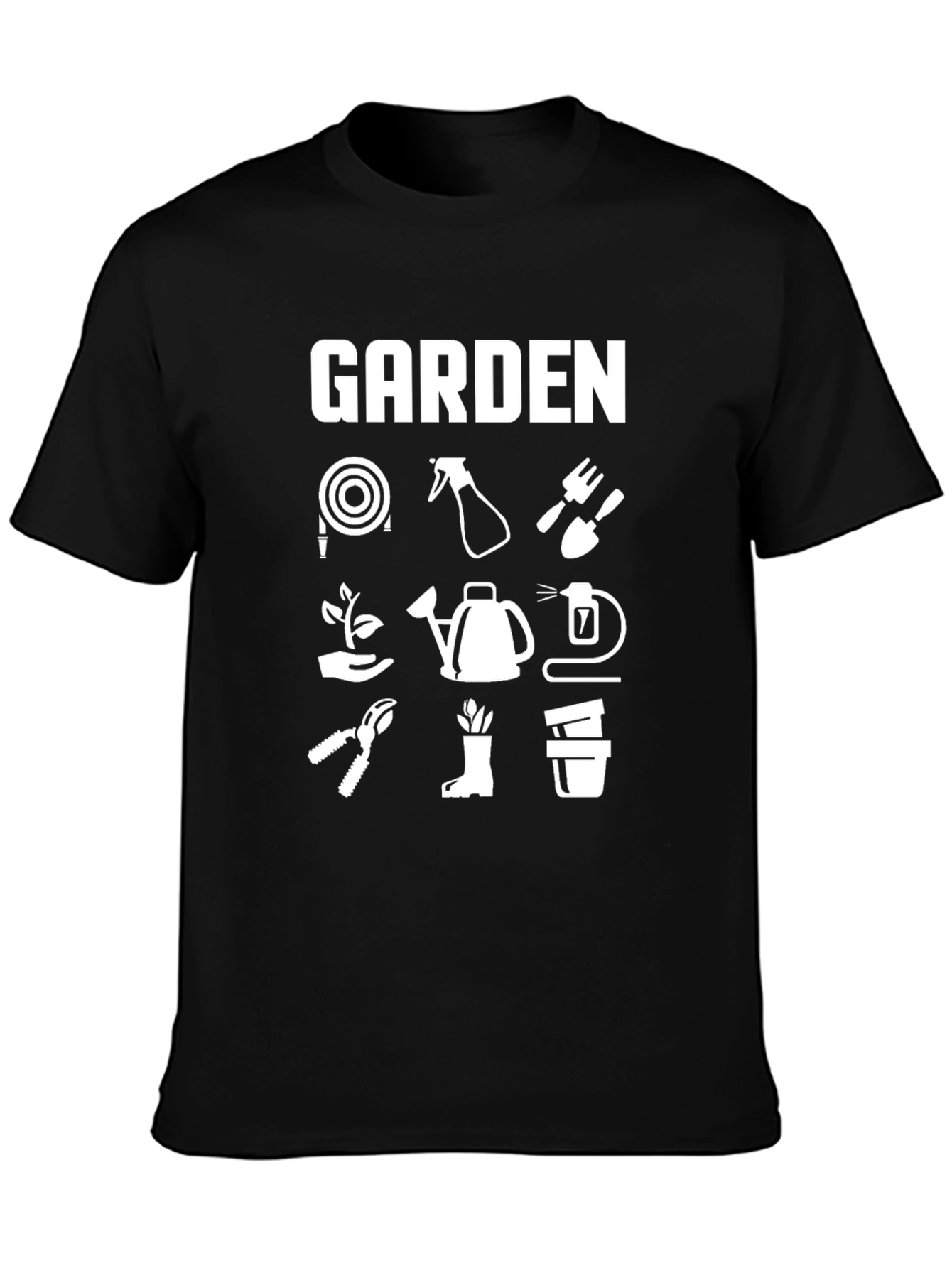 Gardening Tool T-Shirt - Black Cotton Casual Wear
