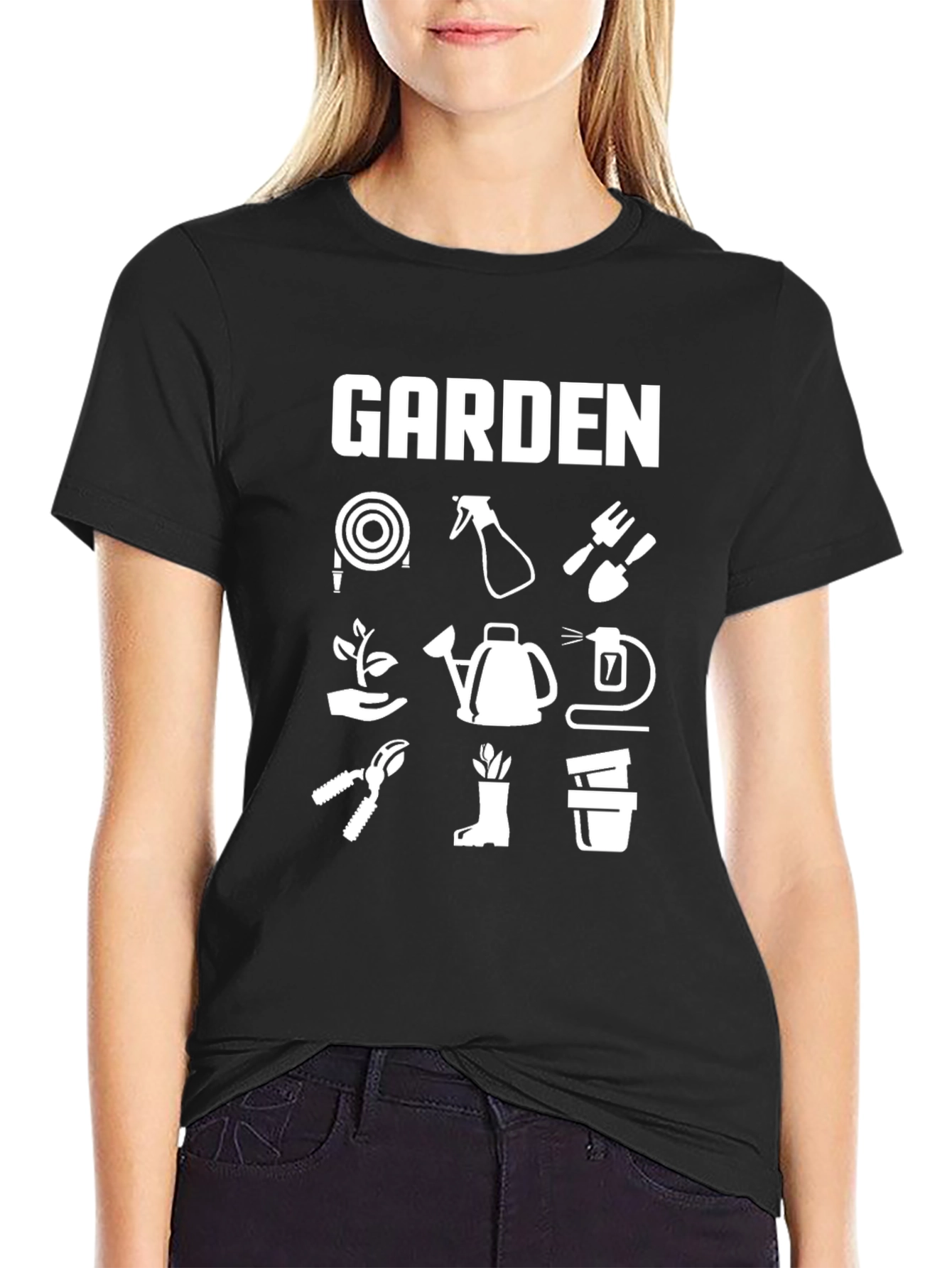 Gardening Tool T-Shirt - Black Cotton Casual Wear
