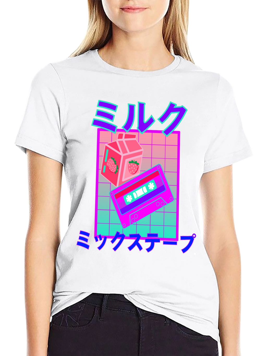 Retro Vaporwave Milk & Mixtape Graphic T-Shirt