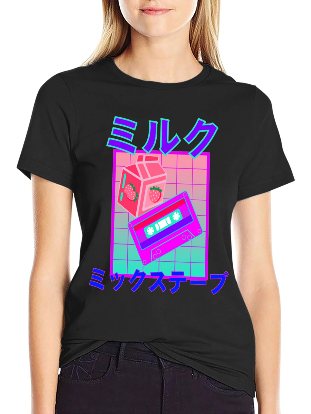 Retro Vaporwave Milk & Mixtape Graphic T-Shirt