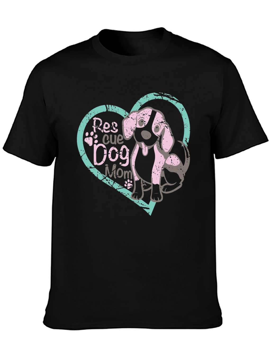 Rescue Dog Mom T-Shirt Black Cotton