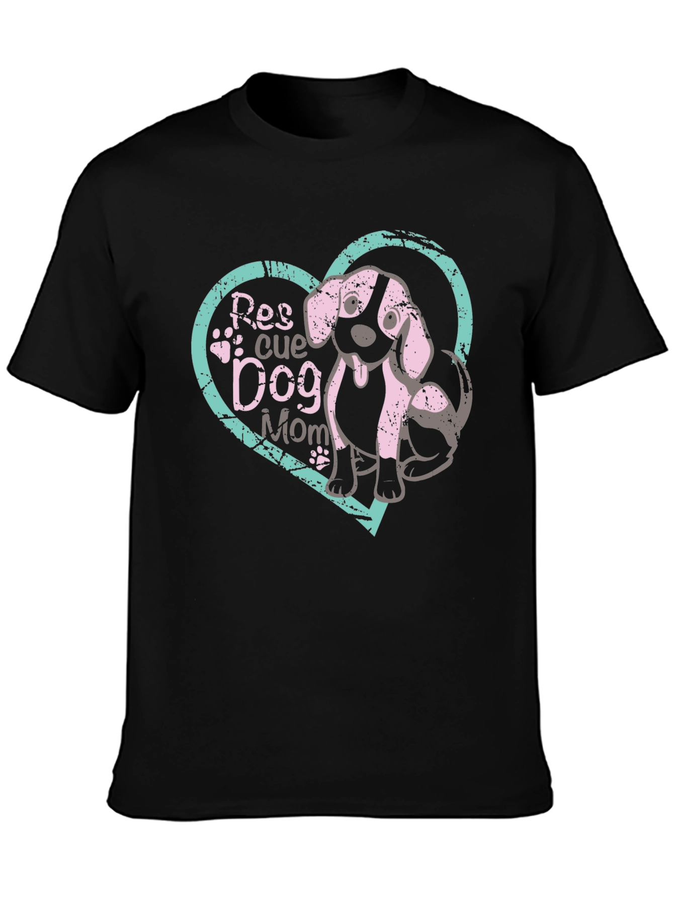 Rescue Dog Mom T-Shirt Black Cotton