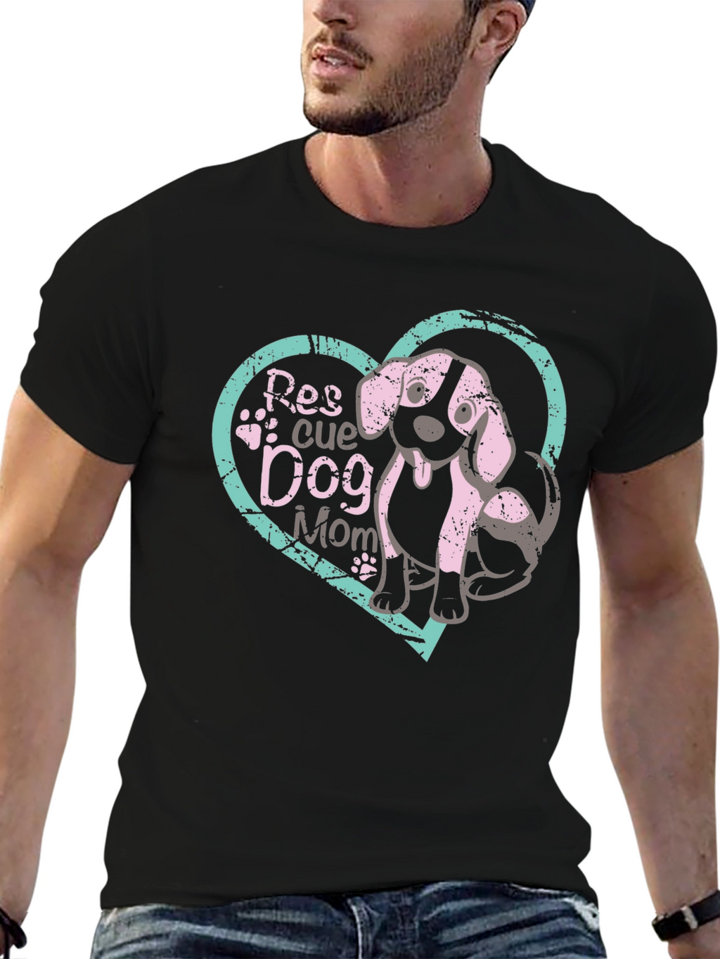 Rescue Dog Mom T-Shirt Black Cotton