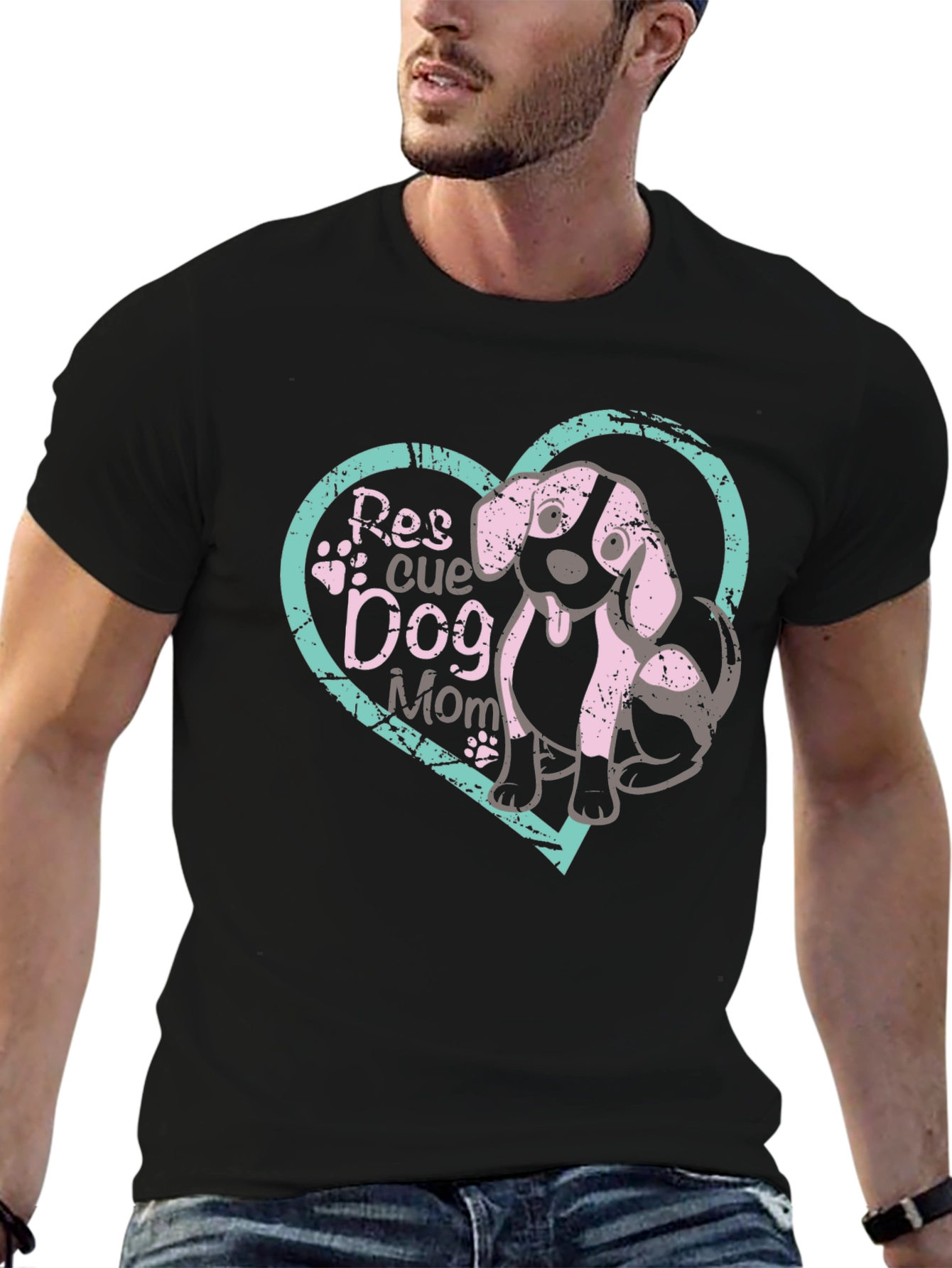 Rescue Dog Mom T-Shirt Black Cotton