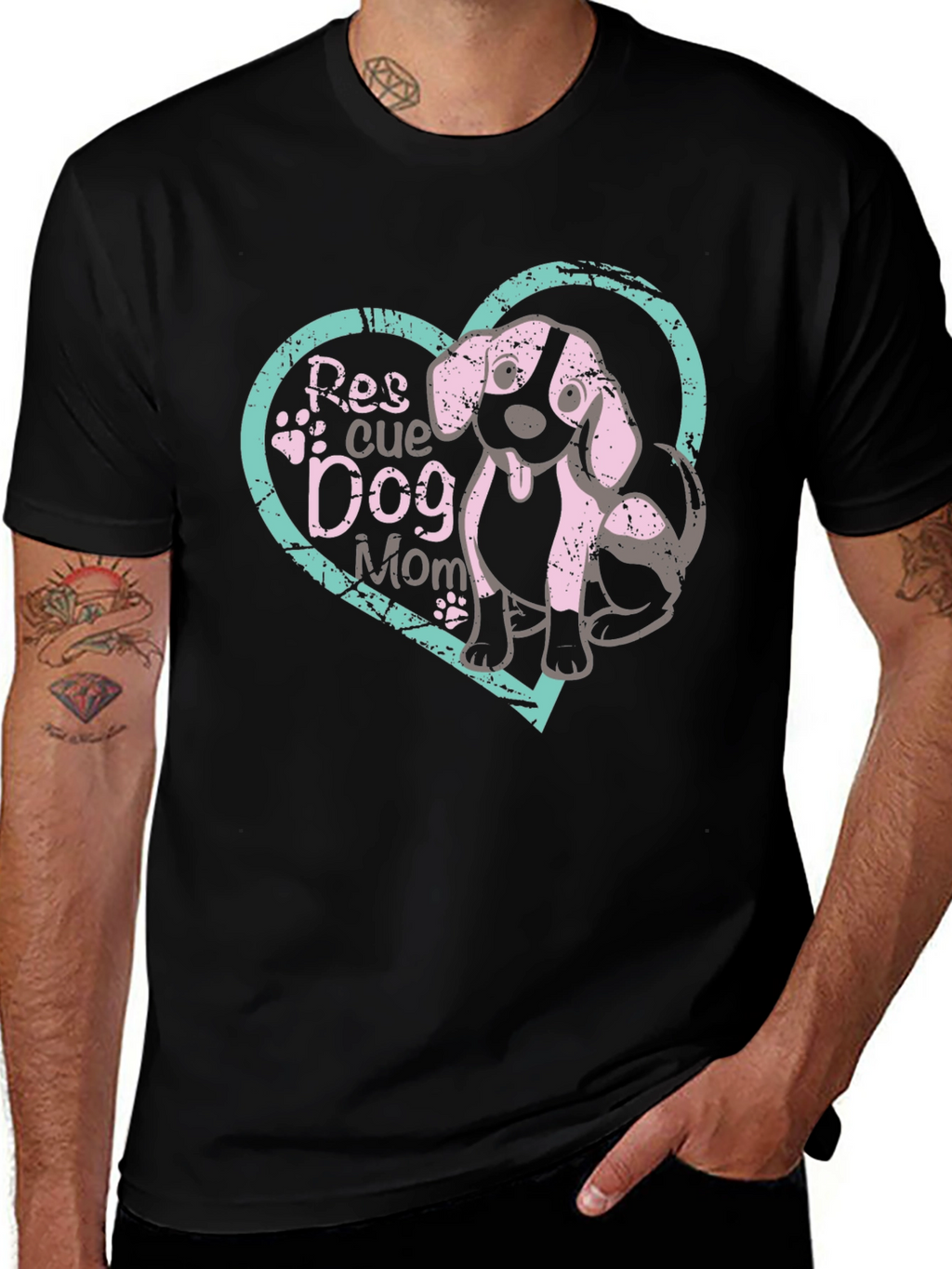 Rescue Dog Mom T-Shirt Black Cotton