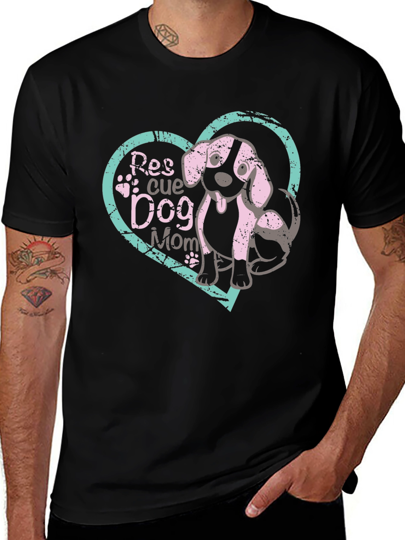 Rescue Dog Mom T-Shirt Black Cotton