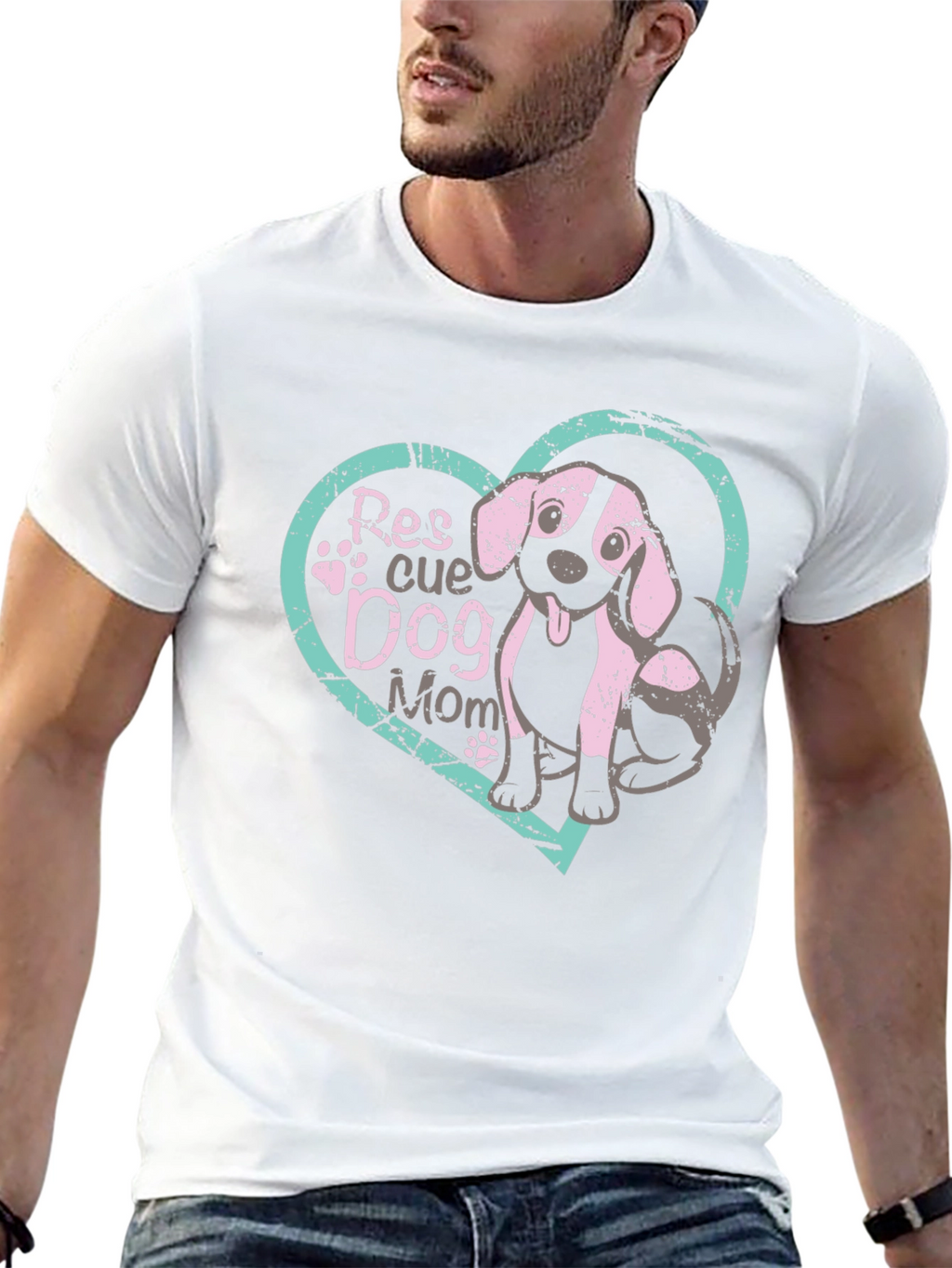 Rescue Dog Mom T-Shirt Black Cotton