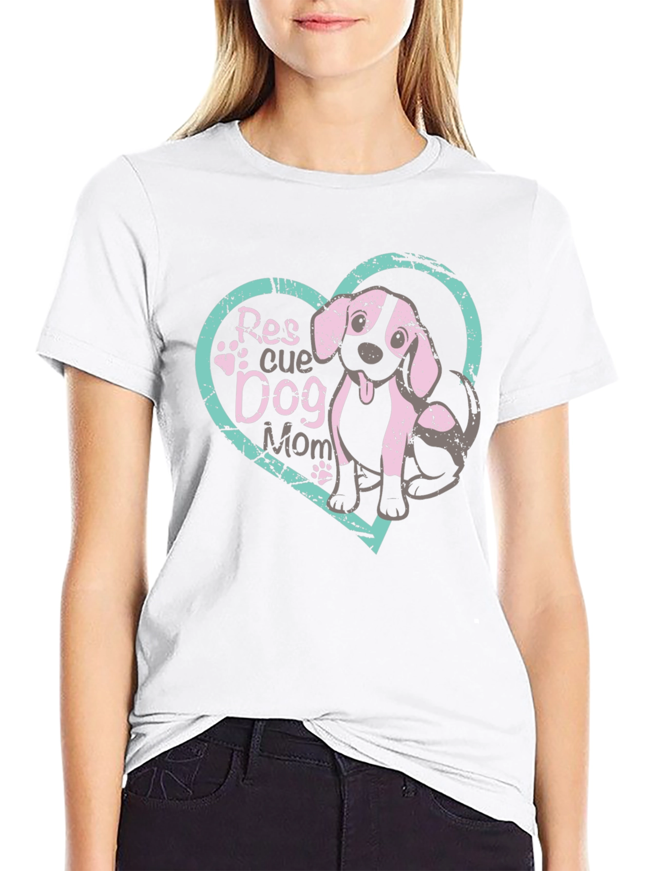 Rescue Dog Mom T-Shirt Black Cotton