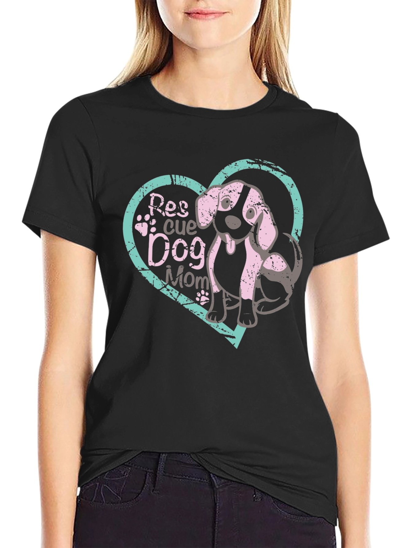 Rescue Dog Mom T-Shirt Black Cotton