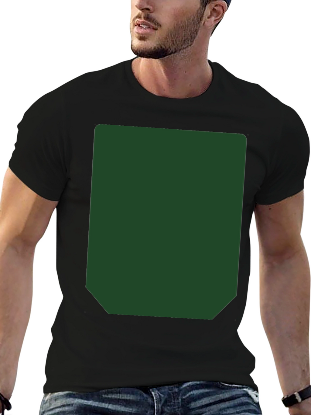 Black Short Sleeve T-Shirt with Green Rectangle