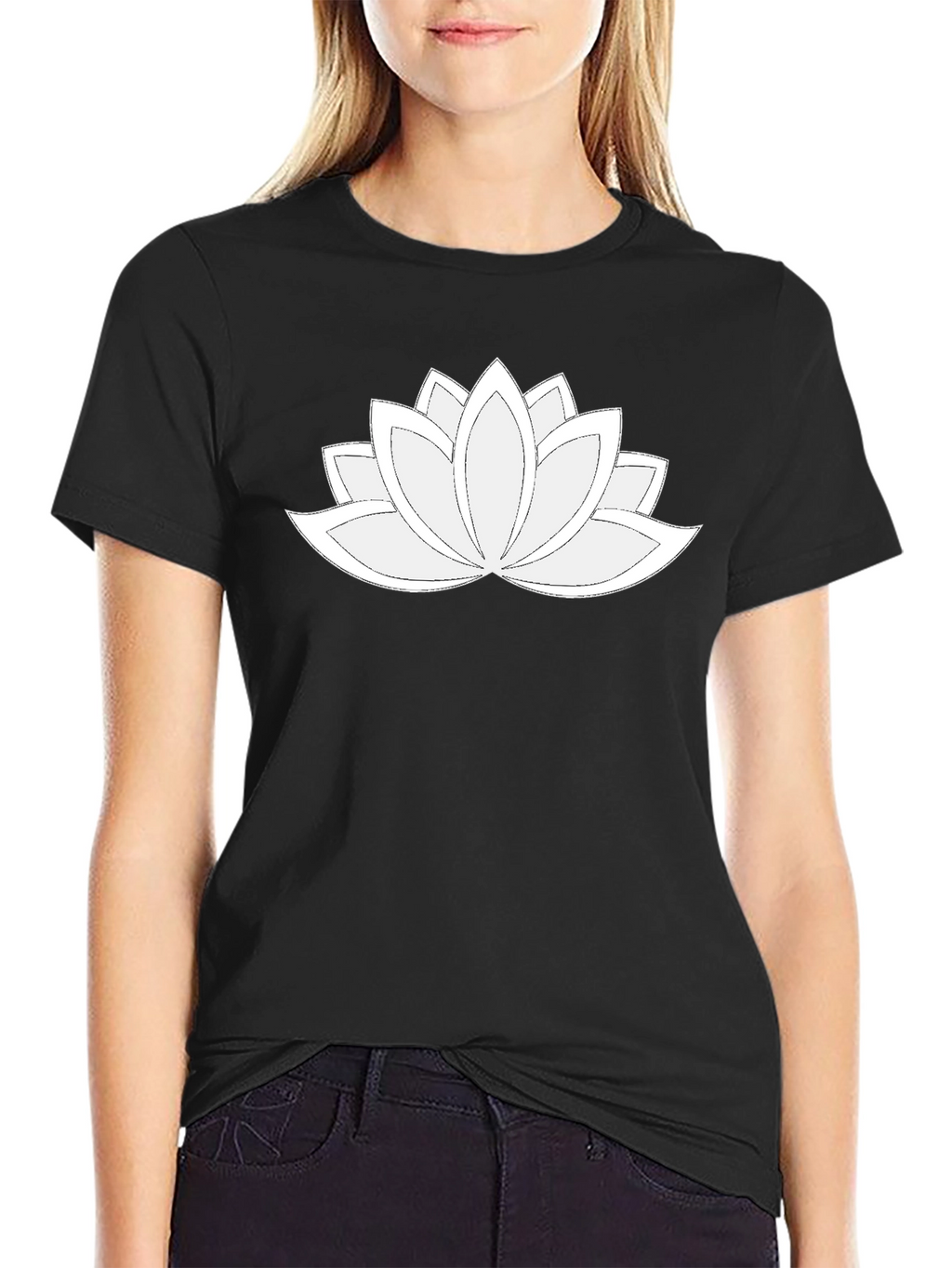 Lotus Flower Graphic Tee - Black Relaxed Fit