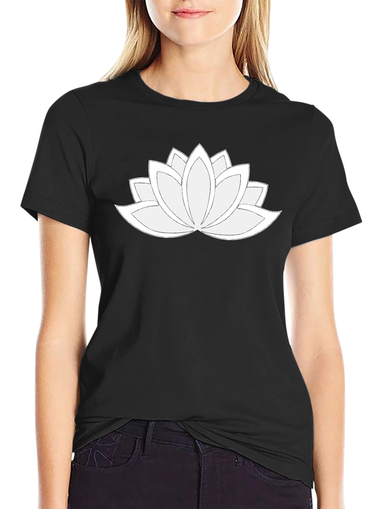 Lotus Flower Graphic Tee - Black Relaxed Fit