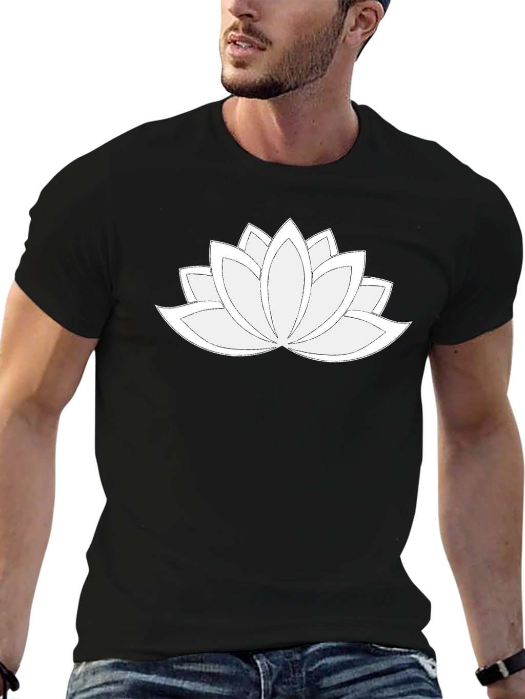 Lotus Flower Graphic Tee - Black Relaxed Fit