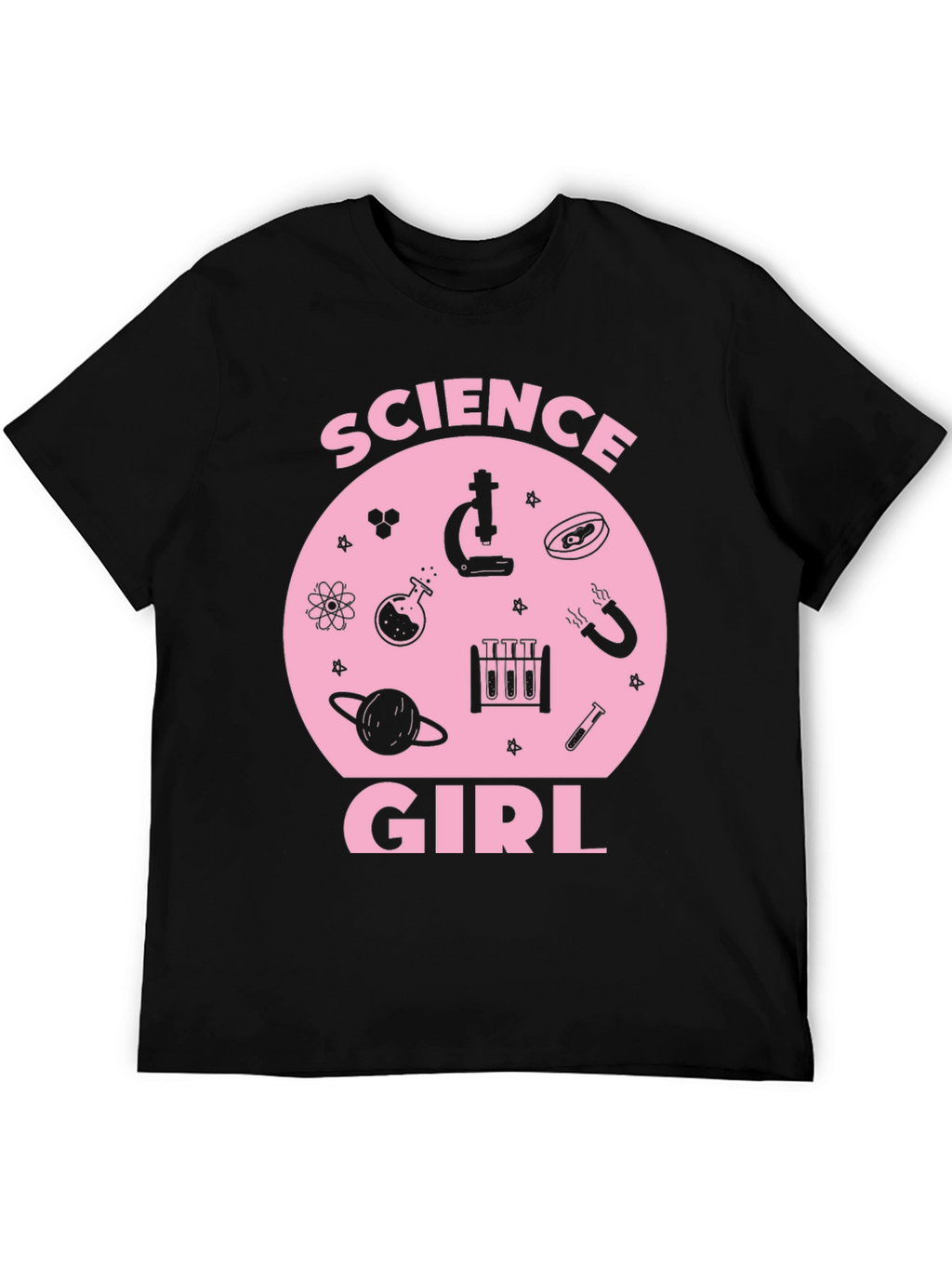 Science Girl Graphic Tee - Pink Design on Black