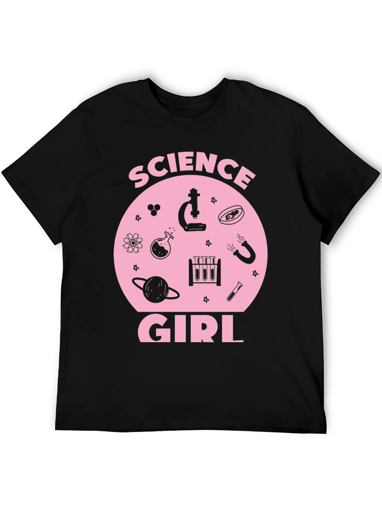 Science Girl Graphic Tee - Pink Design on Black