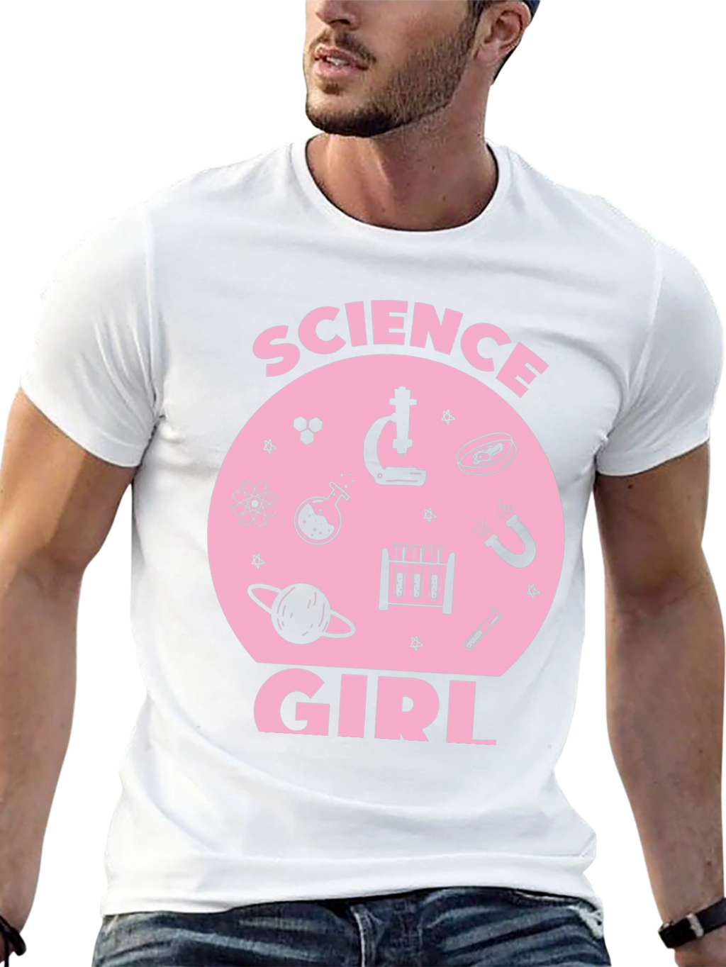 Science Girl Graphic Tee - Pink Design on Black
